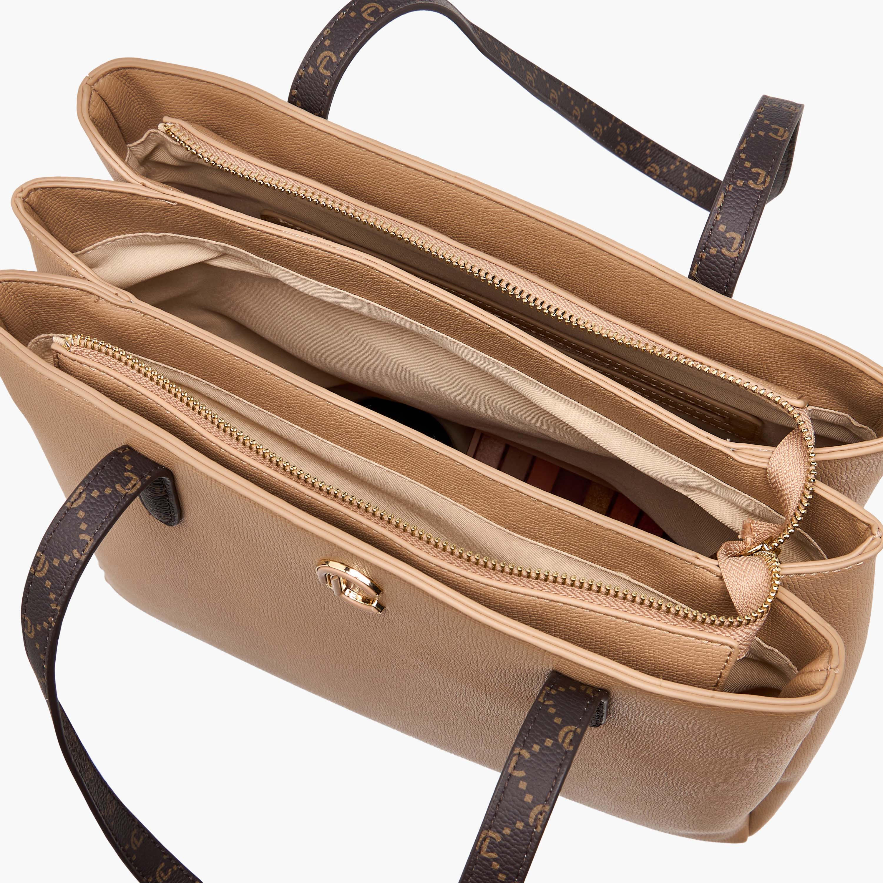 شنطة توتي بملمس مونوجرام بارز وإغلاق بسحاب مع محفظة من لو كونفورت-women-bagsandwallets-handbags-image-9