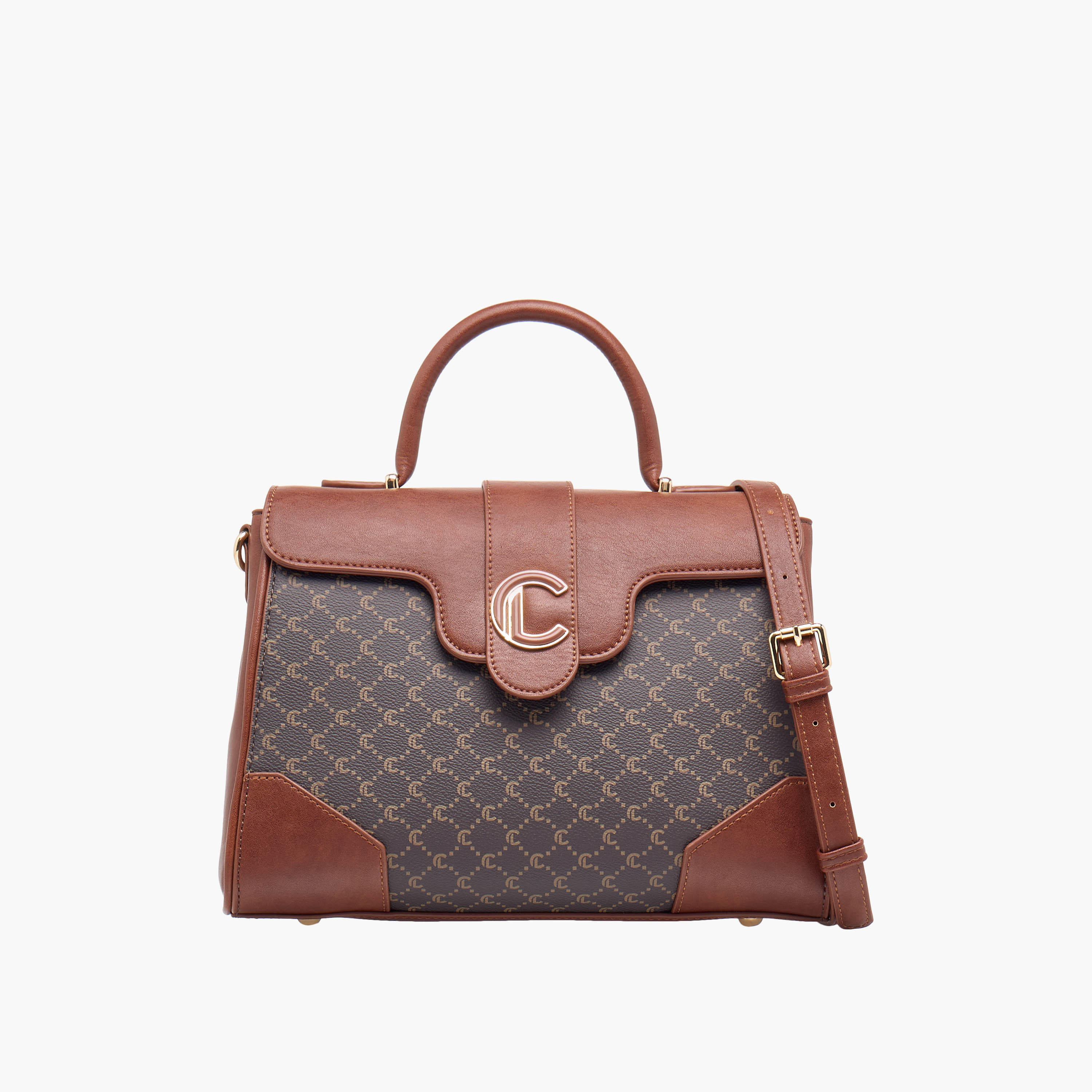 شنطة ساتشيل بطبعات مونوجرام ومقبض علوي وزر إغلاق من لو كونفرت-women-bagsandwallets-handbags-image-1