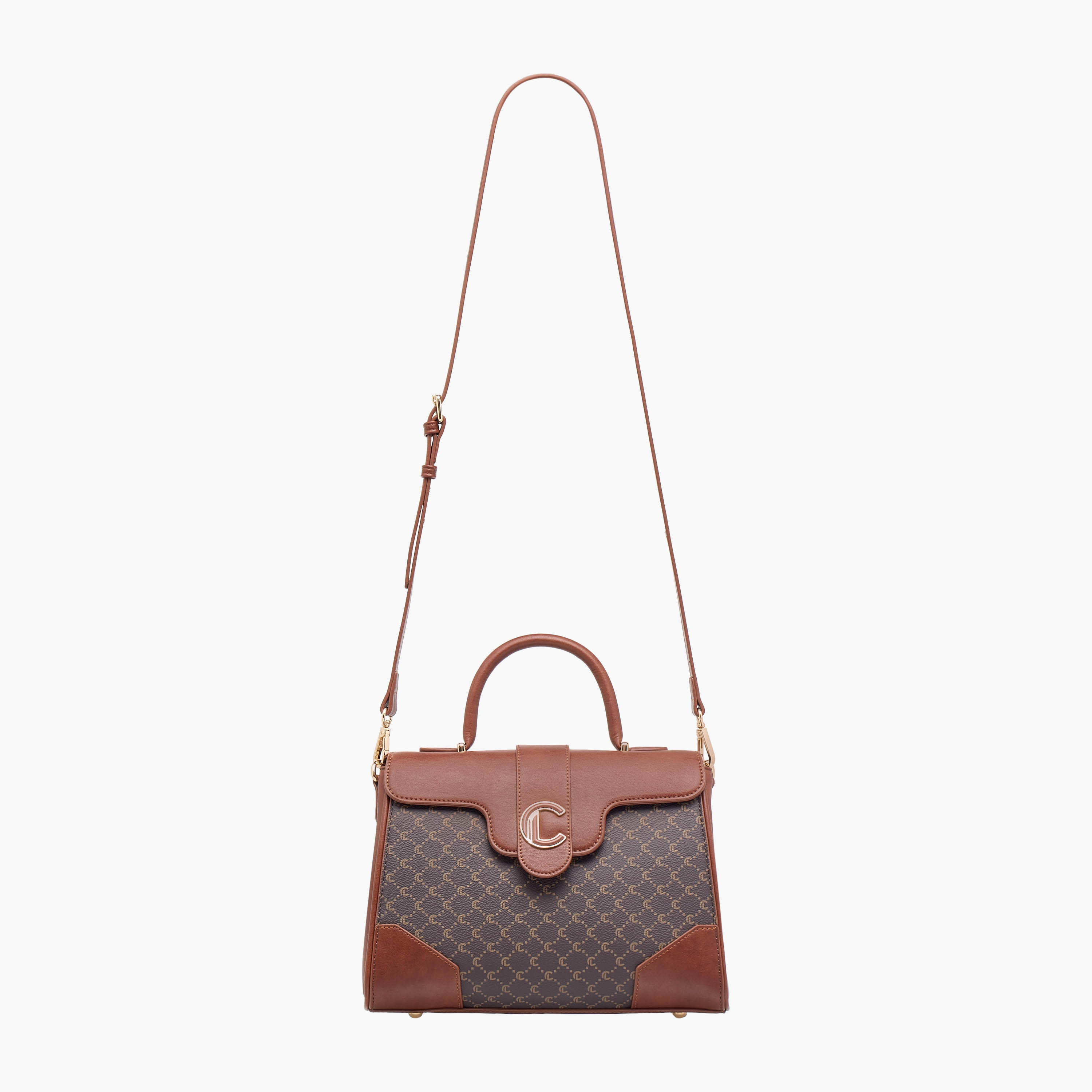 شنطة ساتشيل بطبعات مونوجرام ومقبض علوي وزر إغلاق من لو كونفرت-women-bagsandwallets-handbags-image-3