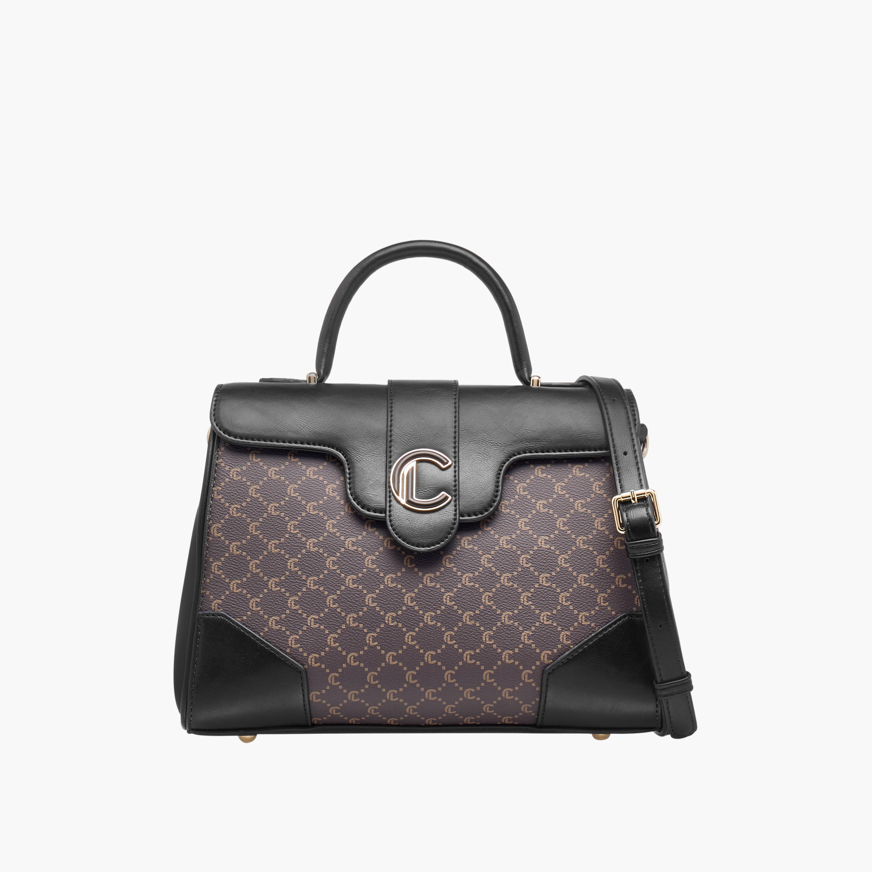 Le Confort Monogram Print Satchel Bag with Grab Handle and Button Closure-women-bagsandwallets-handbags-image-1