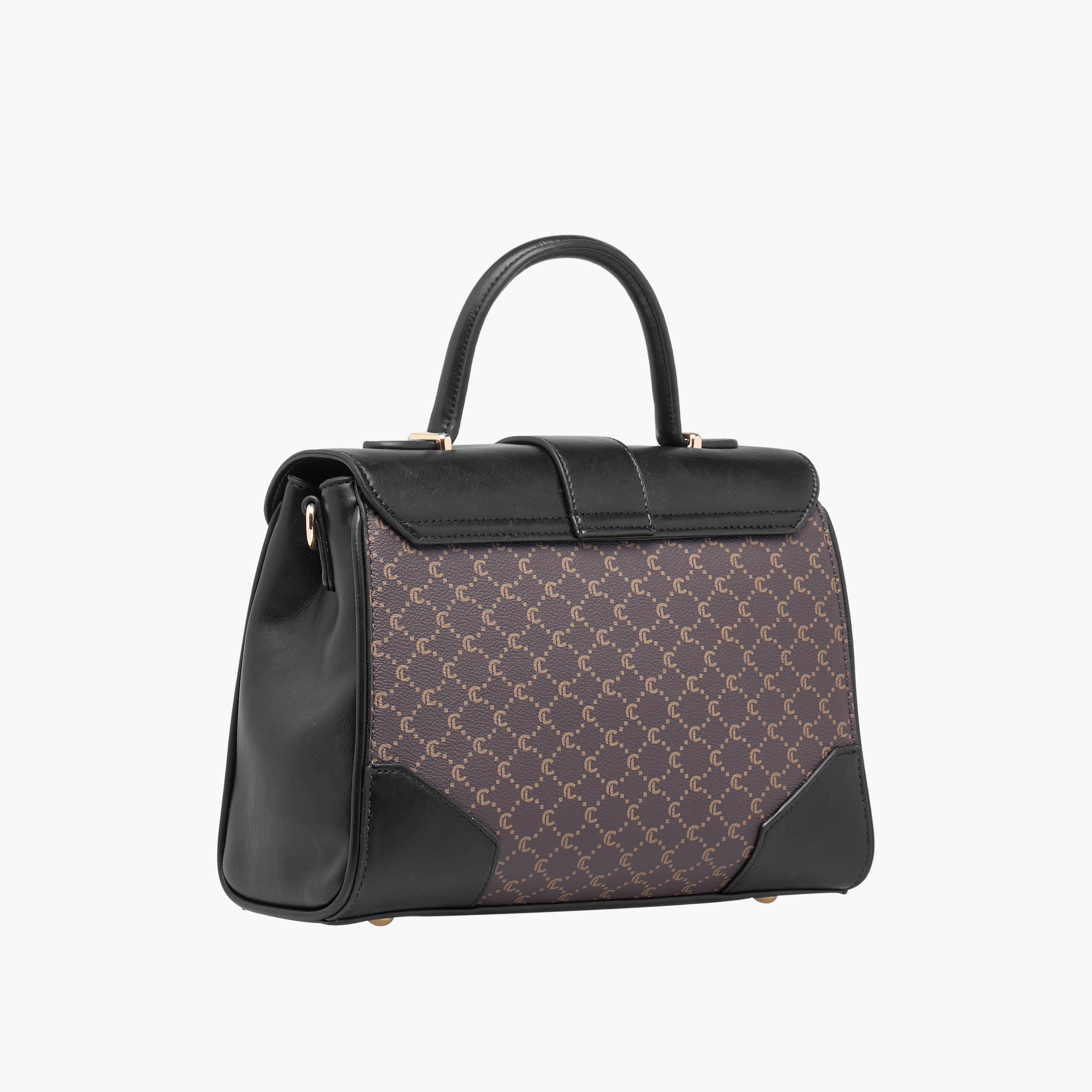 Le Confort Monogram Print Satchel Bag with Grab Handle and Button Closure-women-bagsandwallets-handbags-image-5