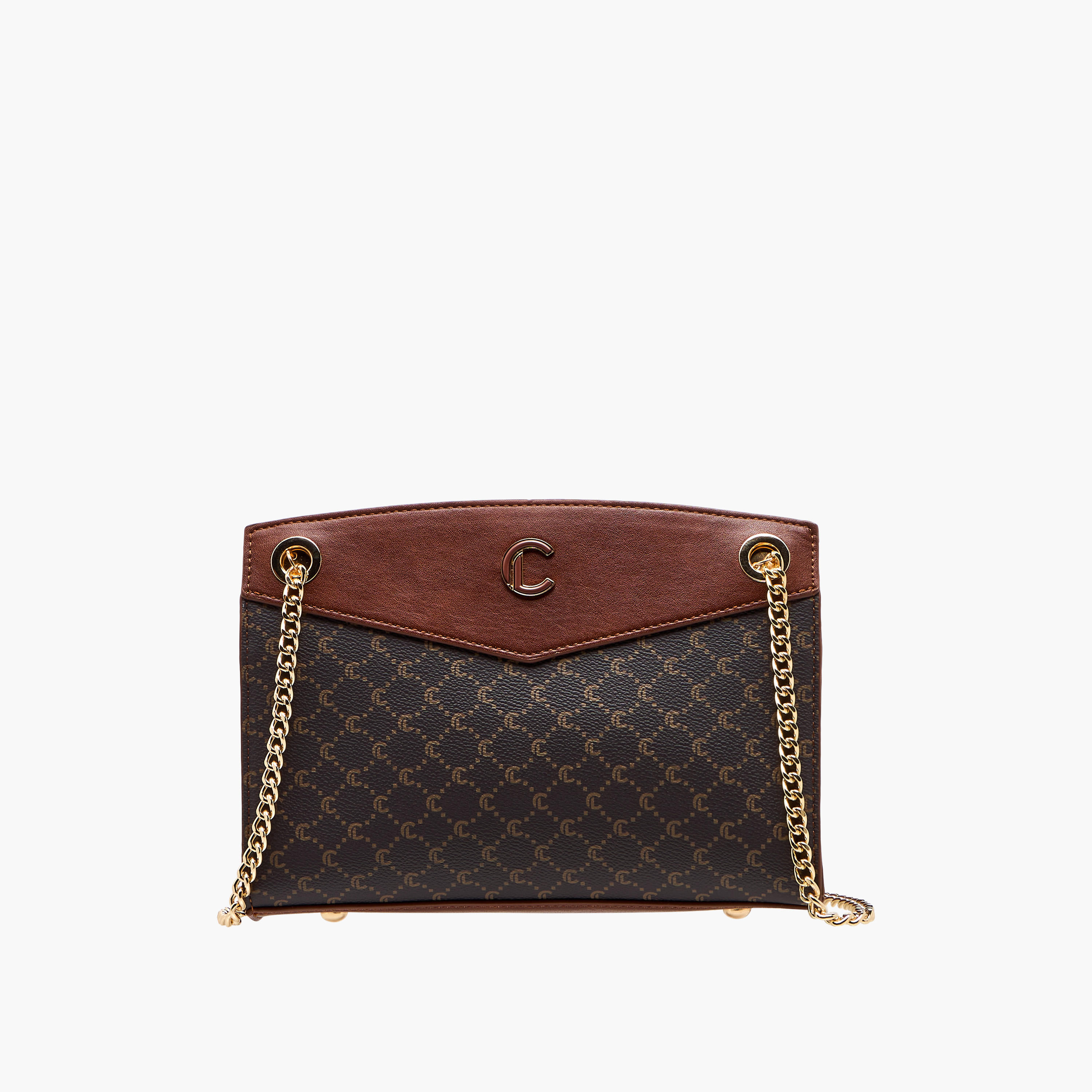 شنطة كتف بطبعات مونوجرام وحزام سلسلة وسحاب إغلاق من لو كونفورت-women-bagsandwallets-handbags-image-1