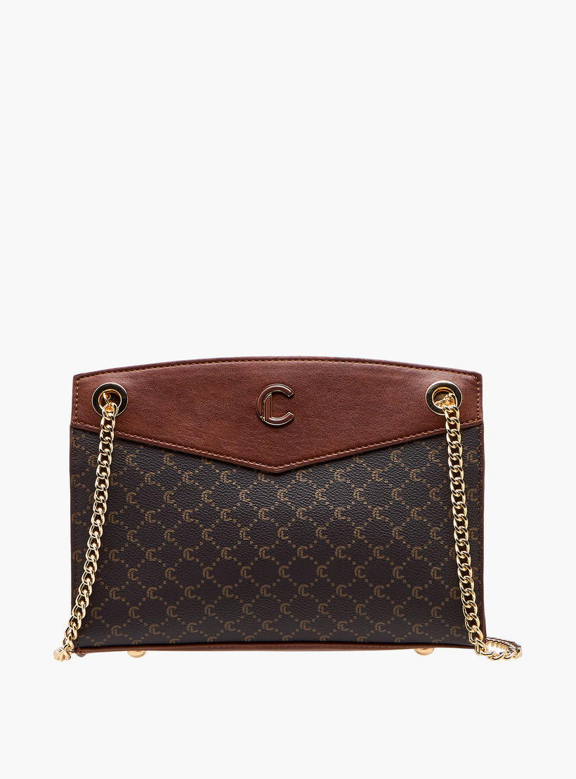 شنطة كتف بطبعات مونوجرام وحزام سلسلة وسحاب إغلاق من لو كونفورت-women-bagsandwallets-handbags-image-1