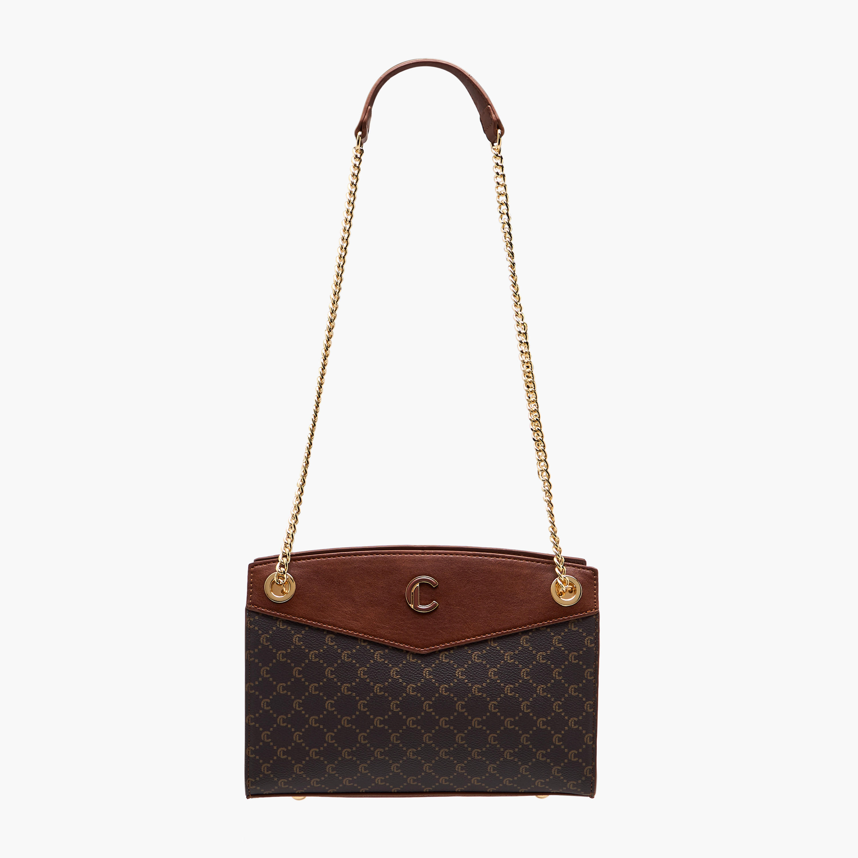 شنطة كتف بطبعات مونوجرام وحزام سلسلة وسحاب إغلاق من لو كونفورت-women-bagsandwallets-handbags-image-3
