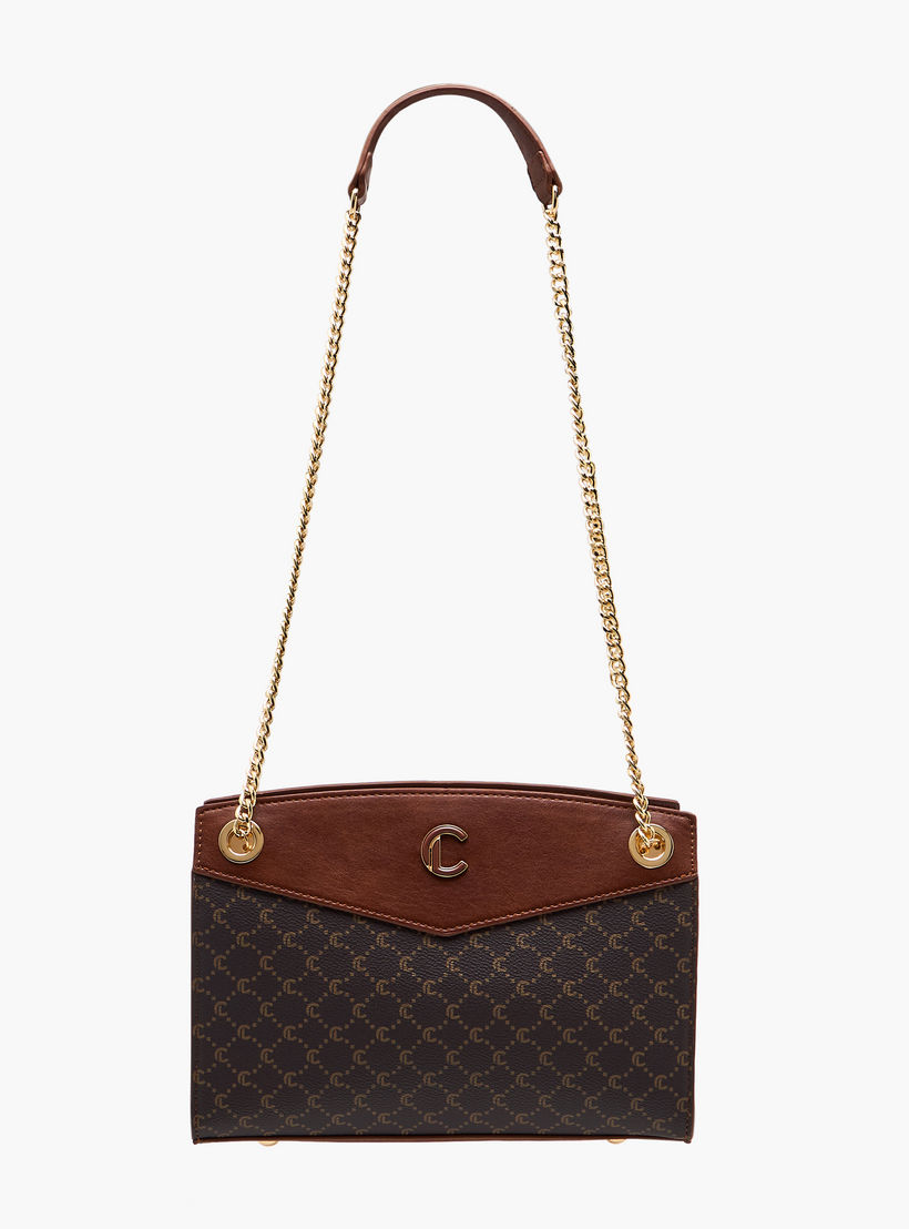 شنطة كتف بطبعات مونوجرام وحزام سلسلة وسحاب إغلاق من لو كونفورت-women-bagsandwallets-handbags-image-3
