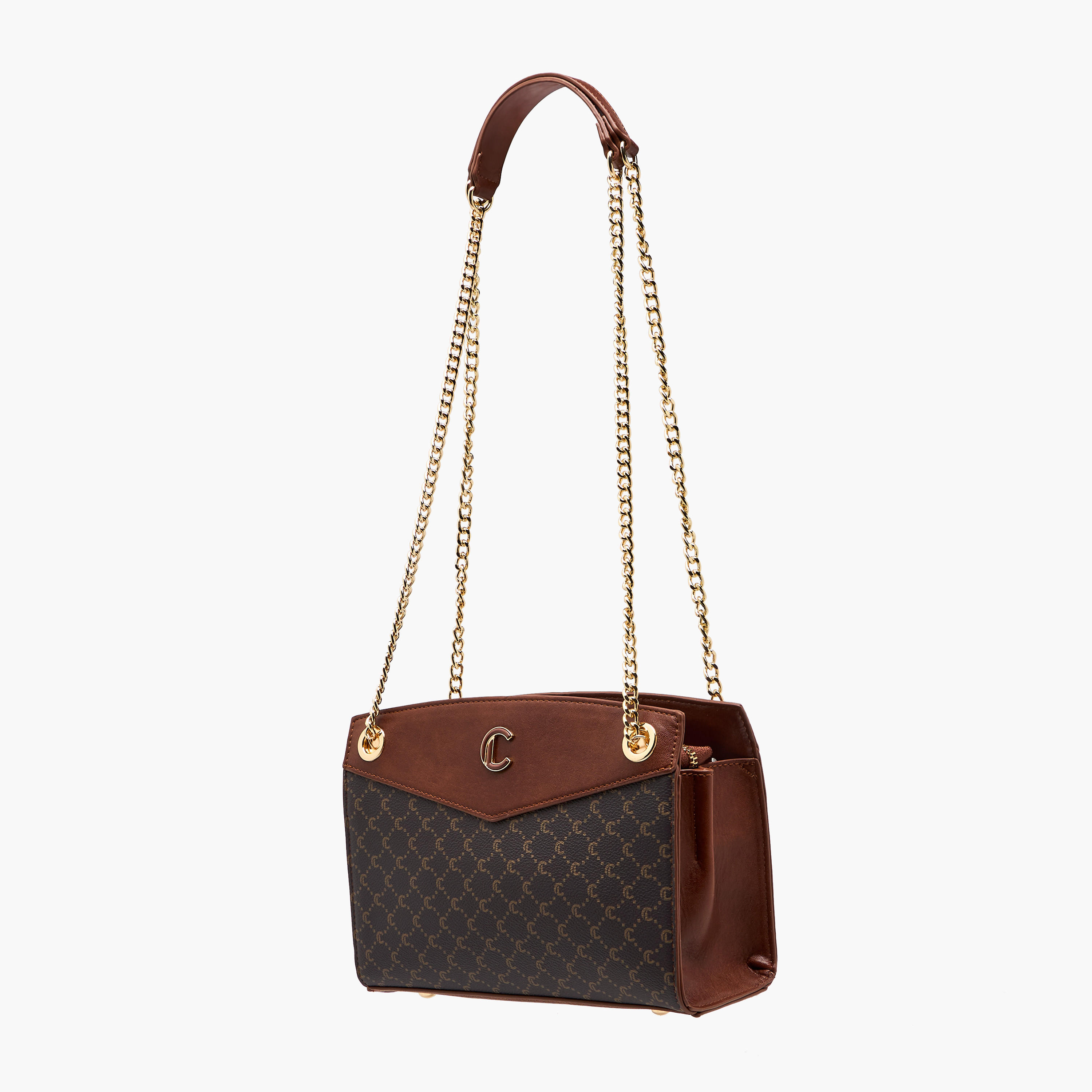 شنطة كتف بطبعات مونوجرام وحزام سلسلة وسحاب إغلاق من لو كونفورت-women-bagsandwallets-handbags-image-4