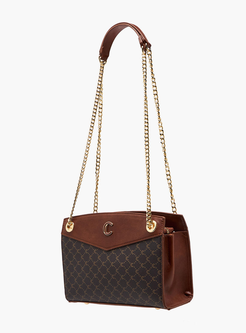 شنطة كتف بطبعات مونوجرام وحزام سلسلة وسحاب إغلاق من لو كونفورت-women-bagsandwallets-handbags-image-4