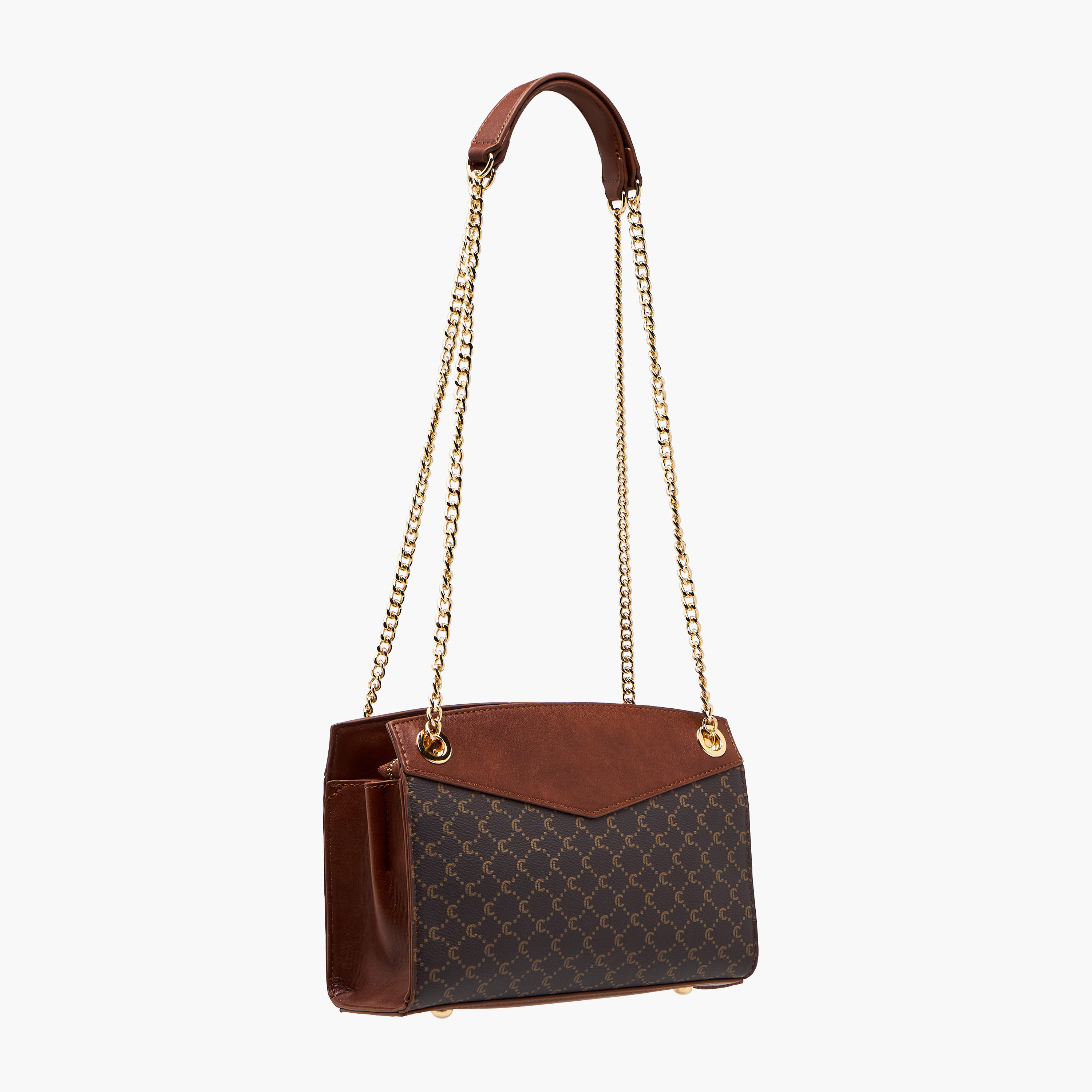 شنطة كتف بطبعات مونوجرام وحزام سلسلة وسحاب إغلاق من لو كونفورت-women-bagsandwallets-handbags-image-5