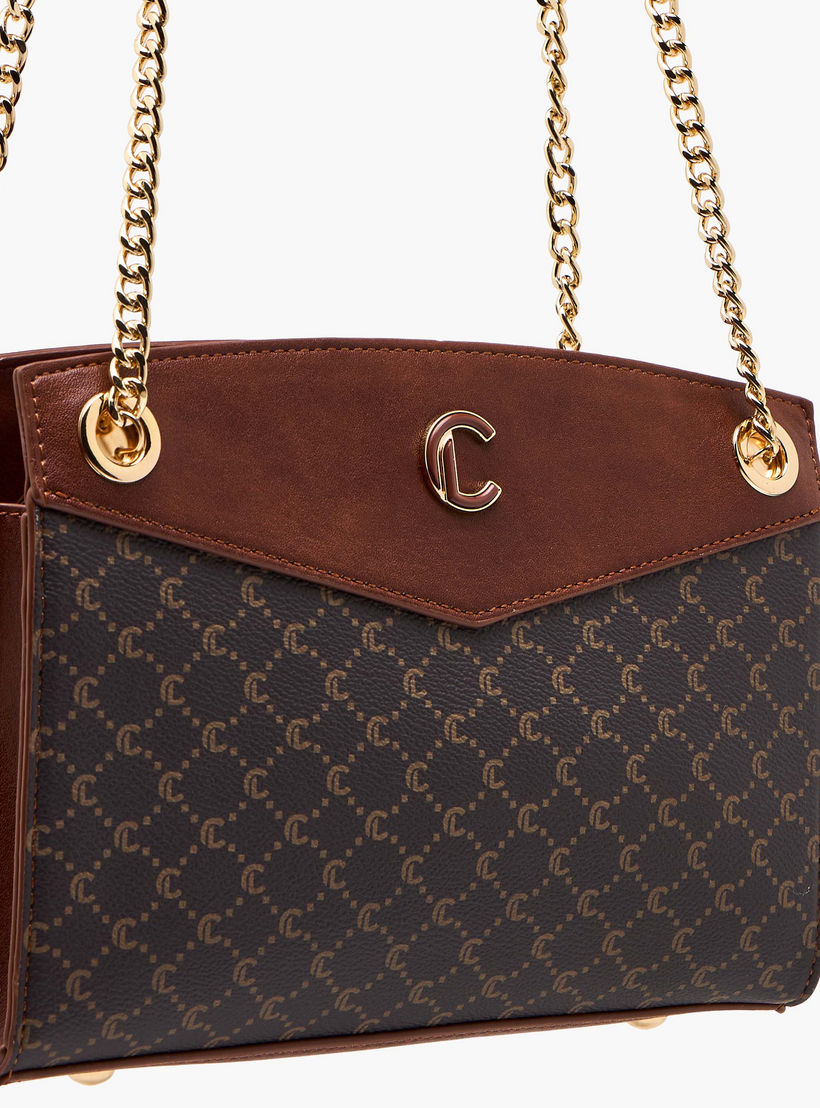 شنطة كتف بطبعات مونوجرام وحزام سلسلة وسحاب إغلاق من لو كونفورت-women-bagsandwallets-handbags-image-6