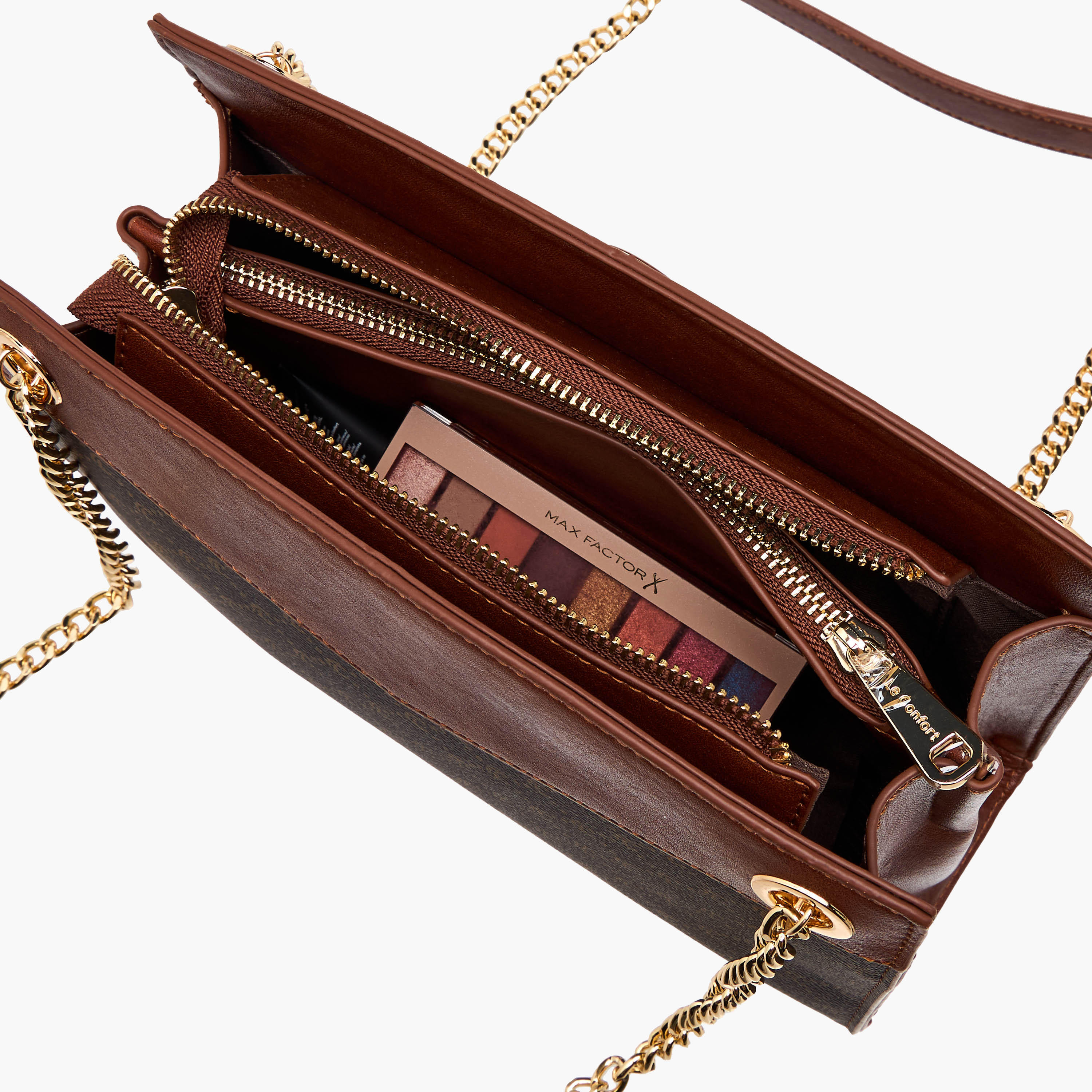 شنطة كتف بطبعات مونوجرام وحزام سلسلة وسحاب إغلاق من لو كونفورت-women-bagsandwallets-handbags-image-9