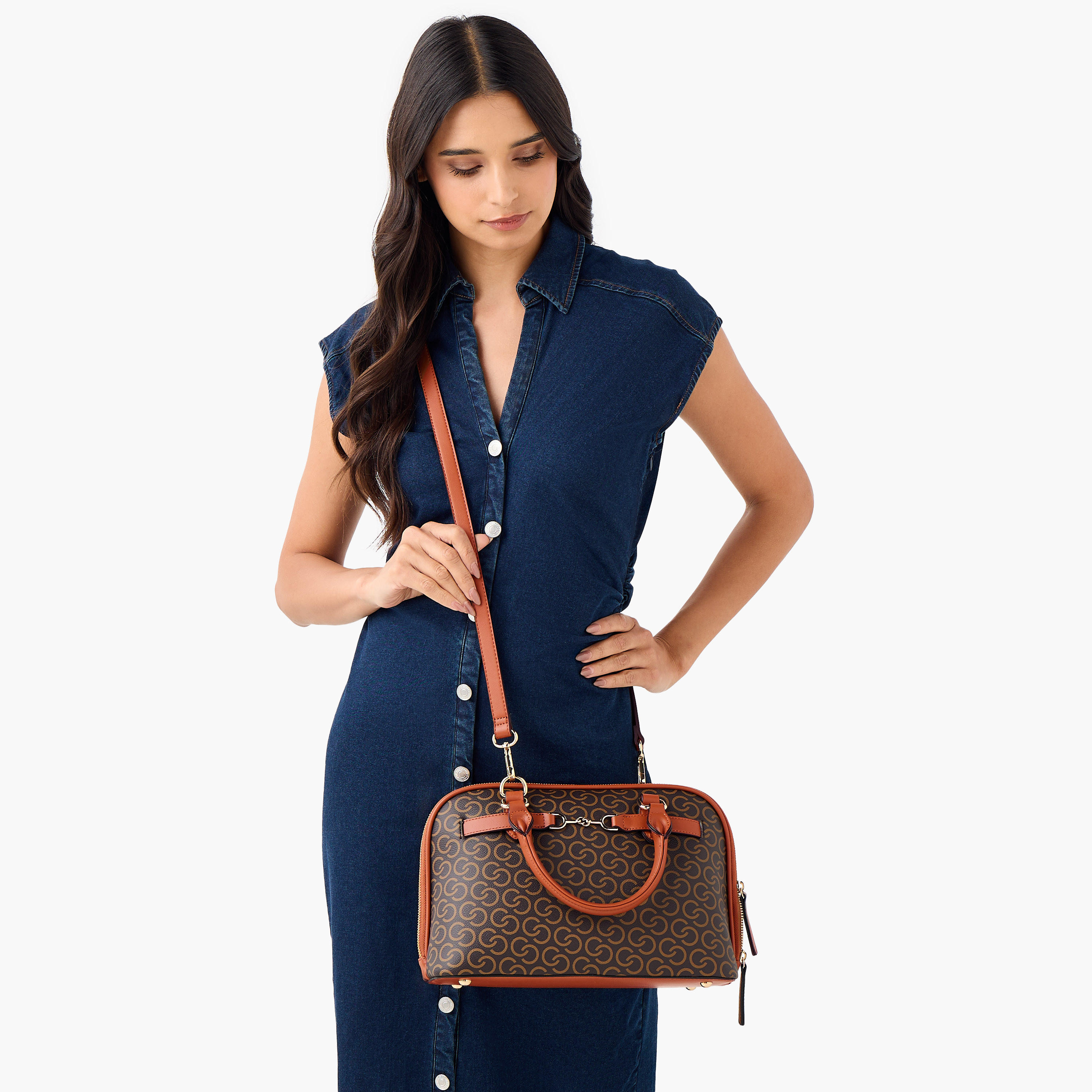 Celeste Monogram Print Tote Bag with Double Handle and Zip Closure-women-bagsandwallets-handbags-image-3