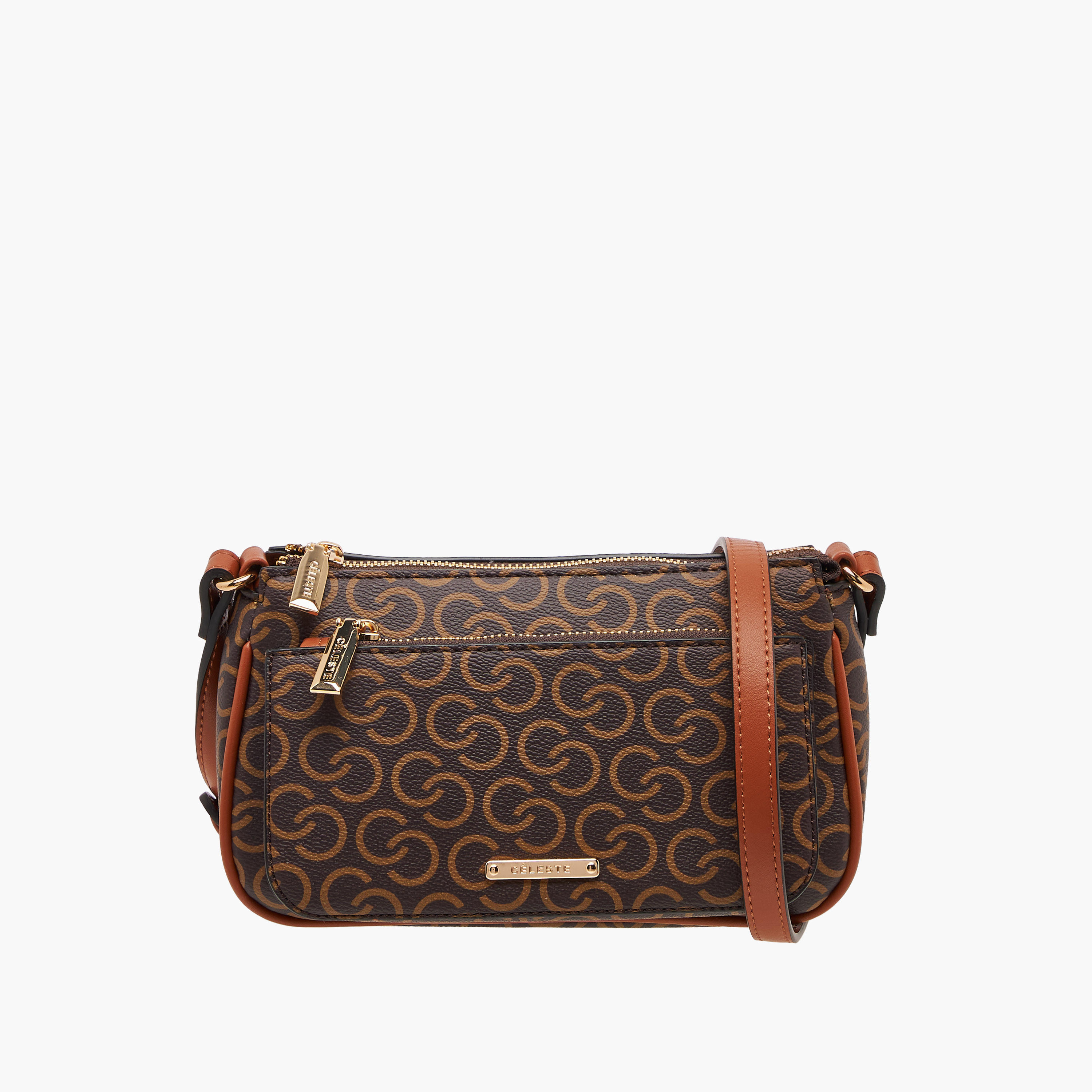 Celeste Monogram Print Crossbody Bag with Adjustable Strap and Zip Closure-women-bagsandwallets-handbags-image-1