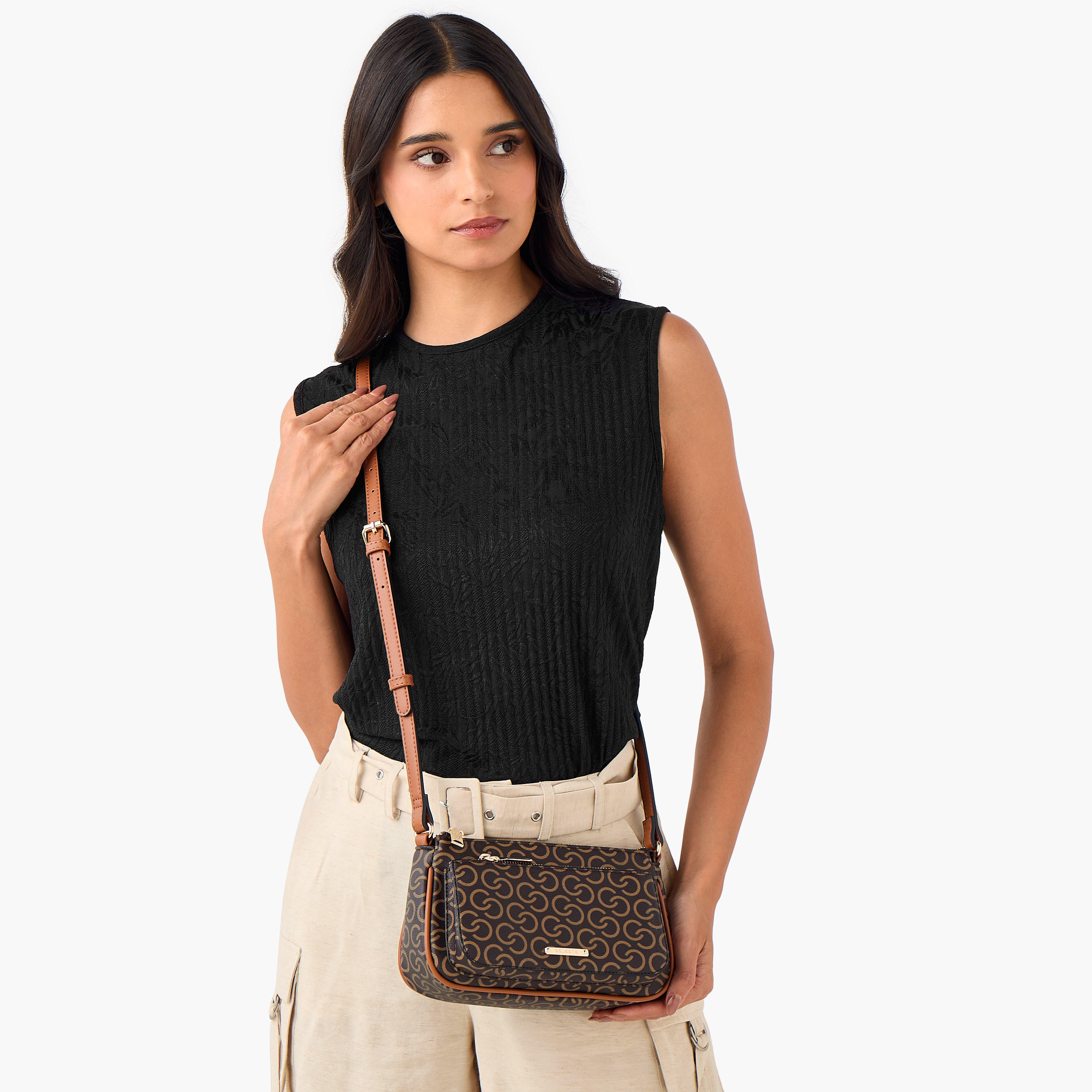 Celeste Monogram Print Crossbody Bag with Adjustable Strap and Zip Closure-women-bagsandwallets-handbags-image-2