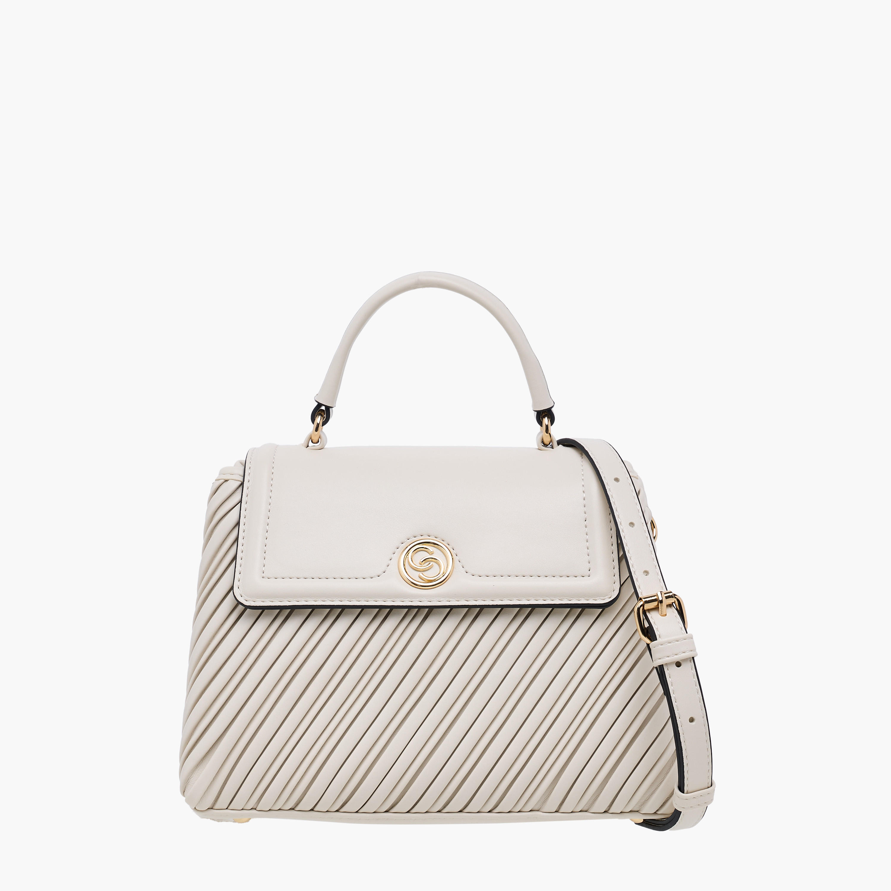 Celeste Pleated Satchel Bag with Grab Handle and Button Closure-women-bagsandwallets-handbags-image-1
