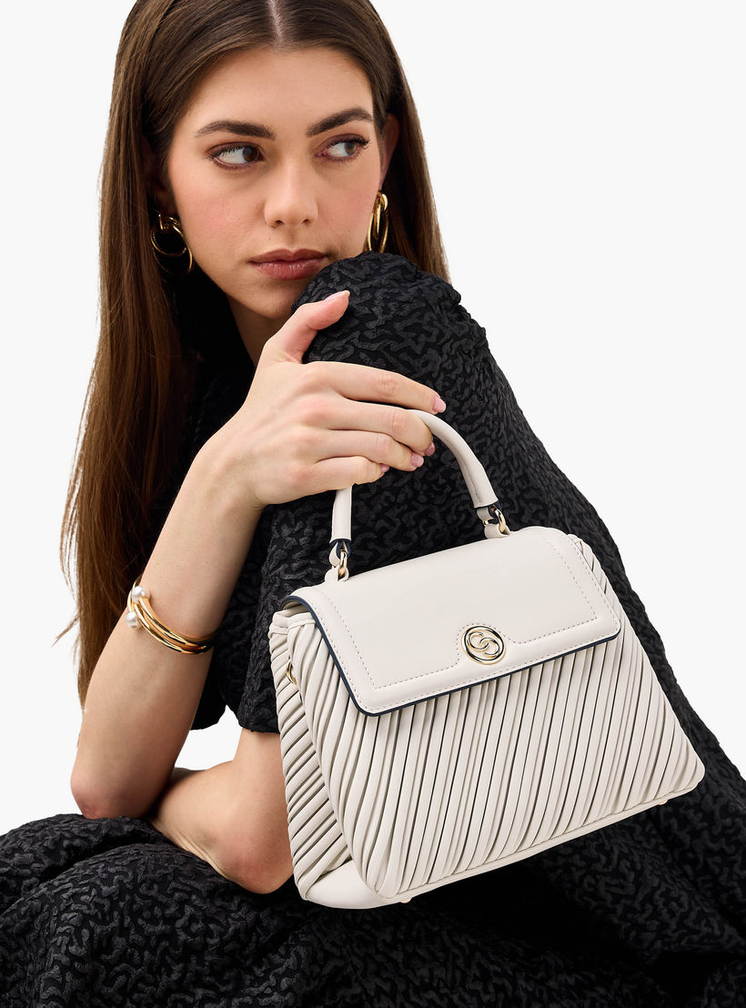 Celeste Pleated Satchel Bag with Grab Handle and Button Closure-women-bagsandwallets-handbags-image-9