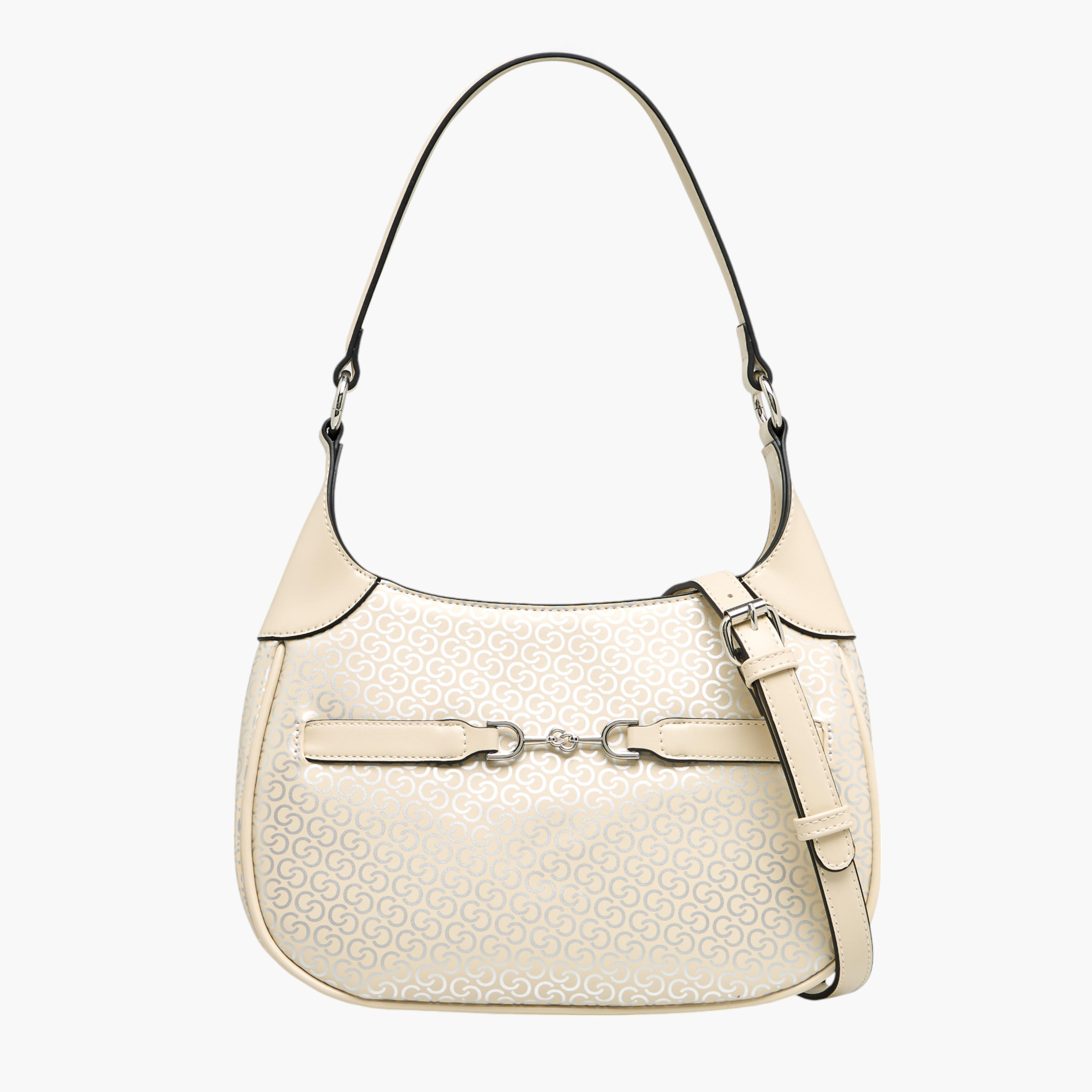 Celeste Monogram Print Shoulder Bag with Adjustable Strap and Zip Closure-women-bagsandwallets-handbags-image-1