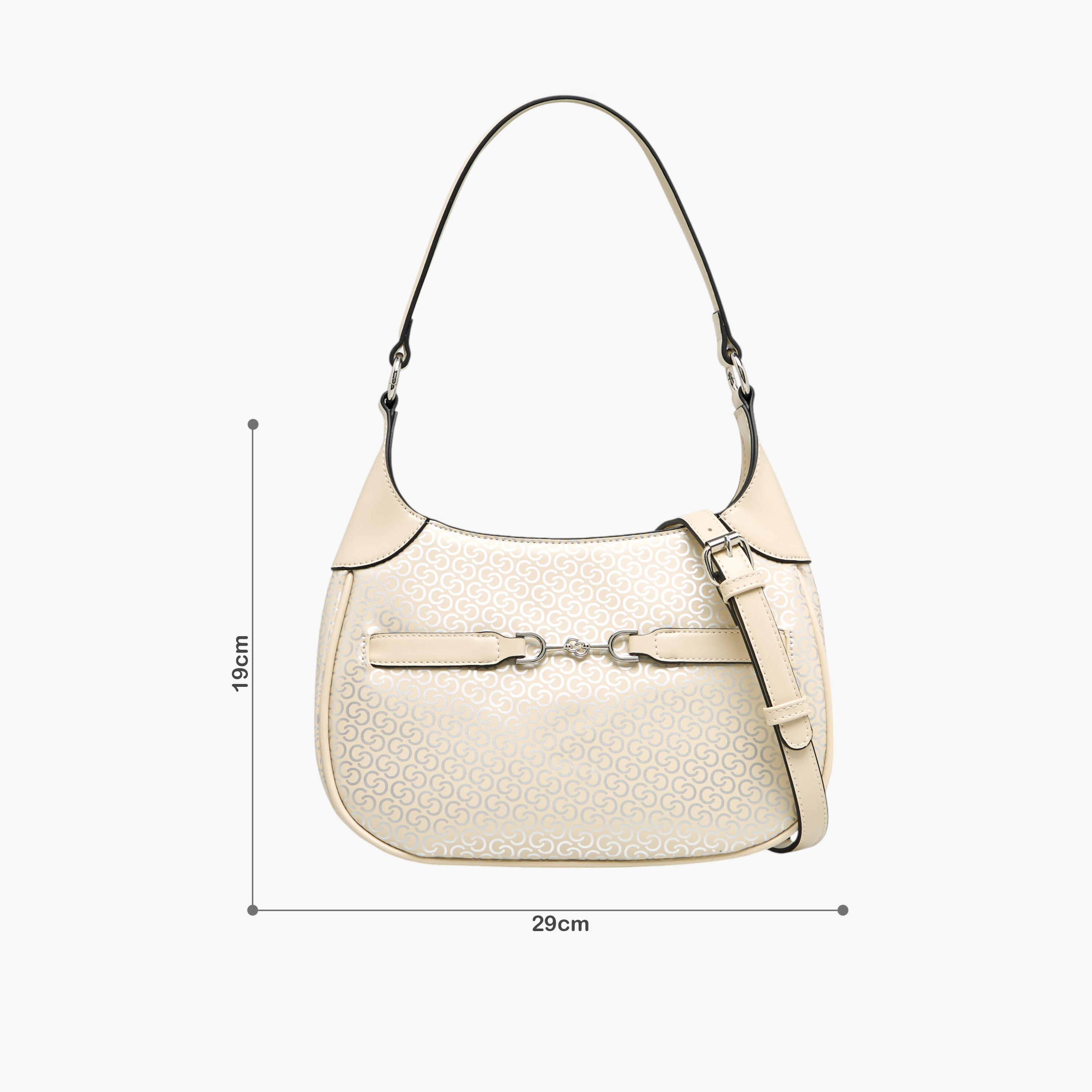 Celeste Monogram Print Shoulder Bag with Adjustable Strap and Zip Closure-women-bagsandwallets-handbags-image-2
