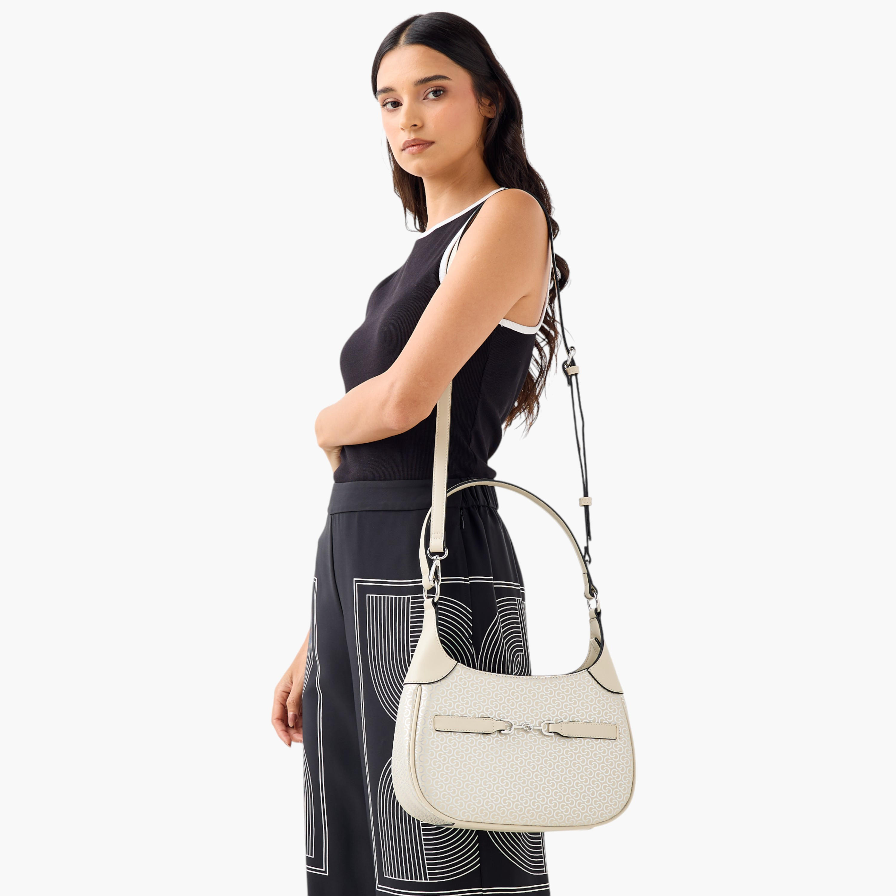 Celeste Monogram Print Shoulder Bag with Adjustable Strap and Zip Closure-women-bagsandwallets-handbags-image-3