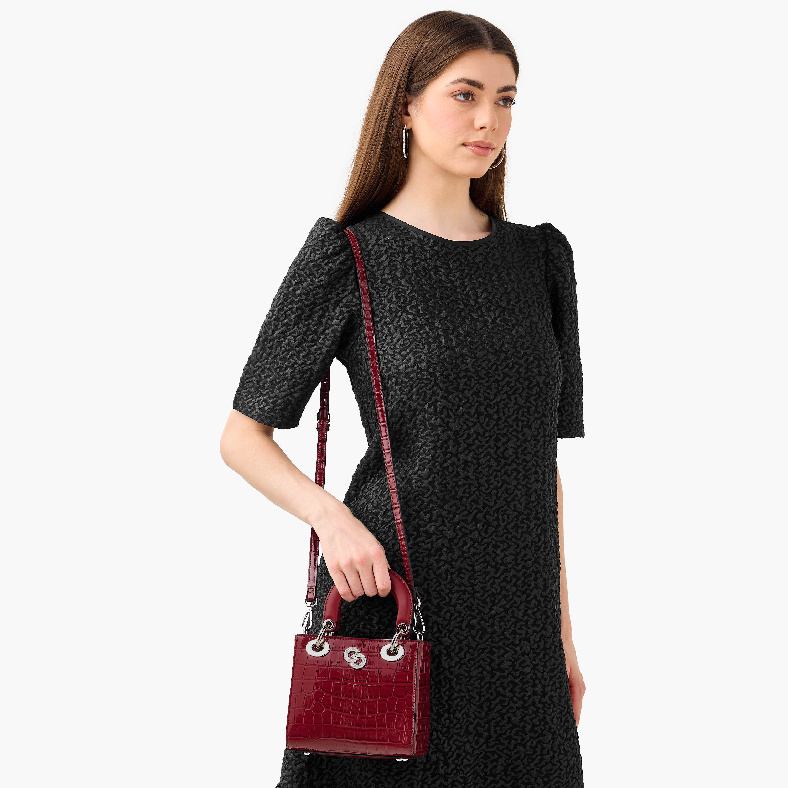 شنطة توتي بارزة الملمس بحزام قابل للفصل وزر إغلاق من سيليست-women-bagsandwallets-handbags-image-3