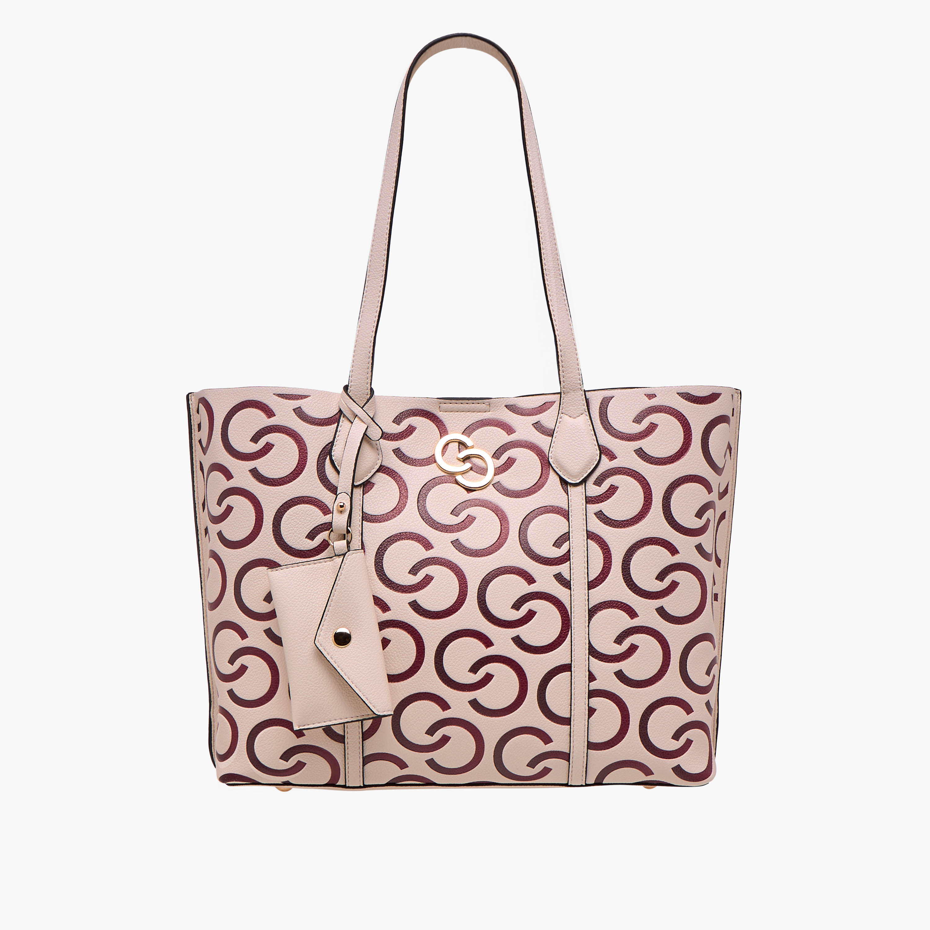 Celeste Monogram Textured Tote Bag with Pouch and Zip Closure-women-bagsandwallets-handbags-image-1