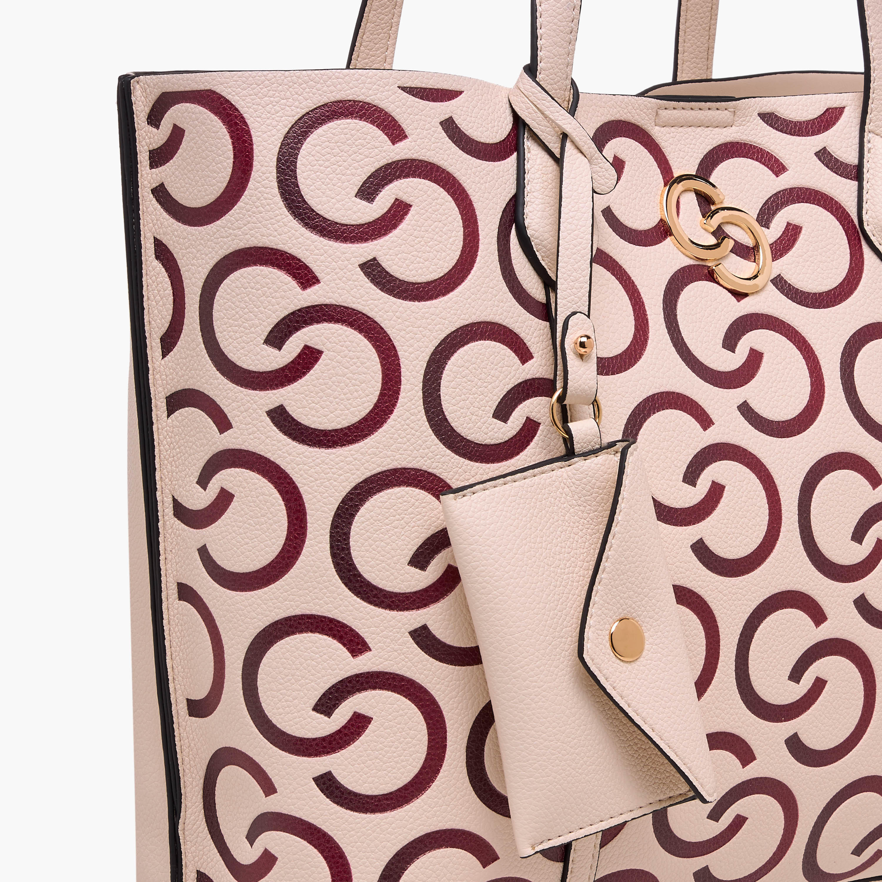 Celeste Monogram Textured Tote Bag with Pouch and Zip Closure-women-bagsandwallets-handbags-image-5