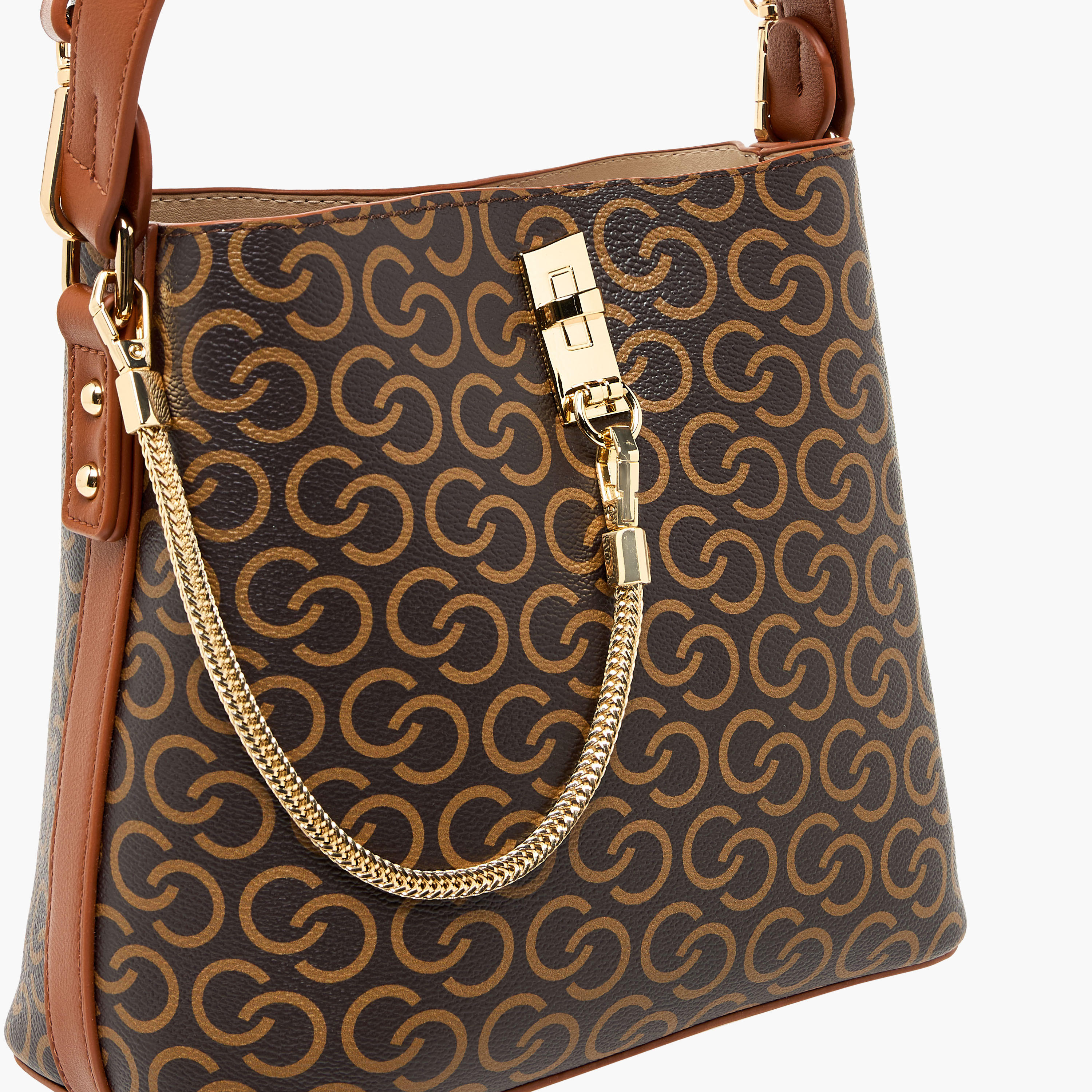 Celeste Monogram Print Shoulder Bag with Zip Closure-women-bagsandwallets-handbags-image-8