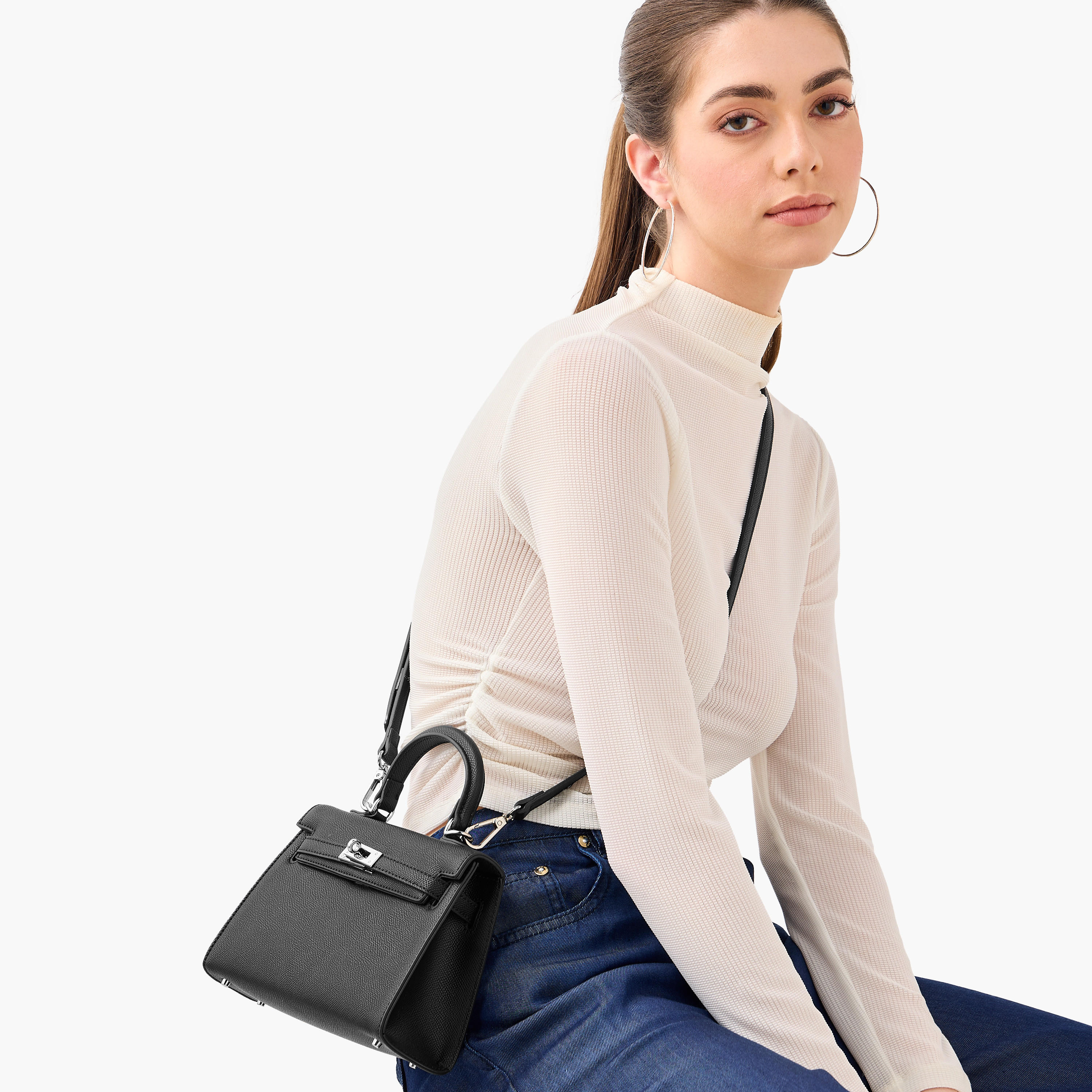 شنطة ساتشيل سادة بحزام قابل للفصل وقفل إغلاق من سيليست-women-bagsandwallets-handbags-image-2