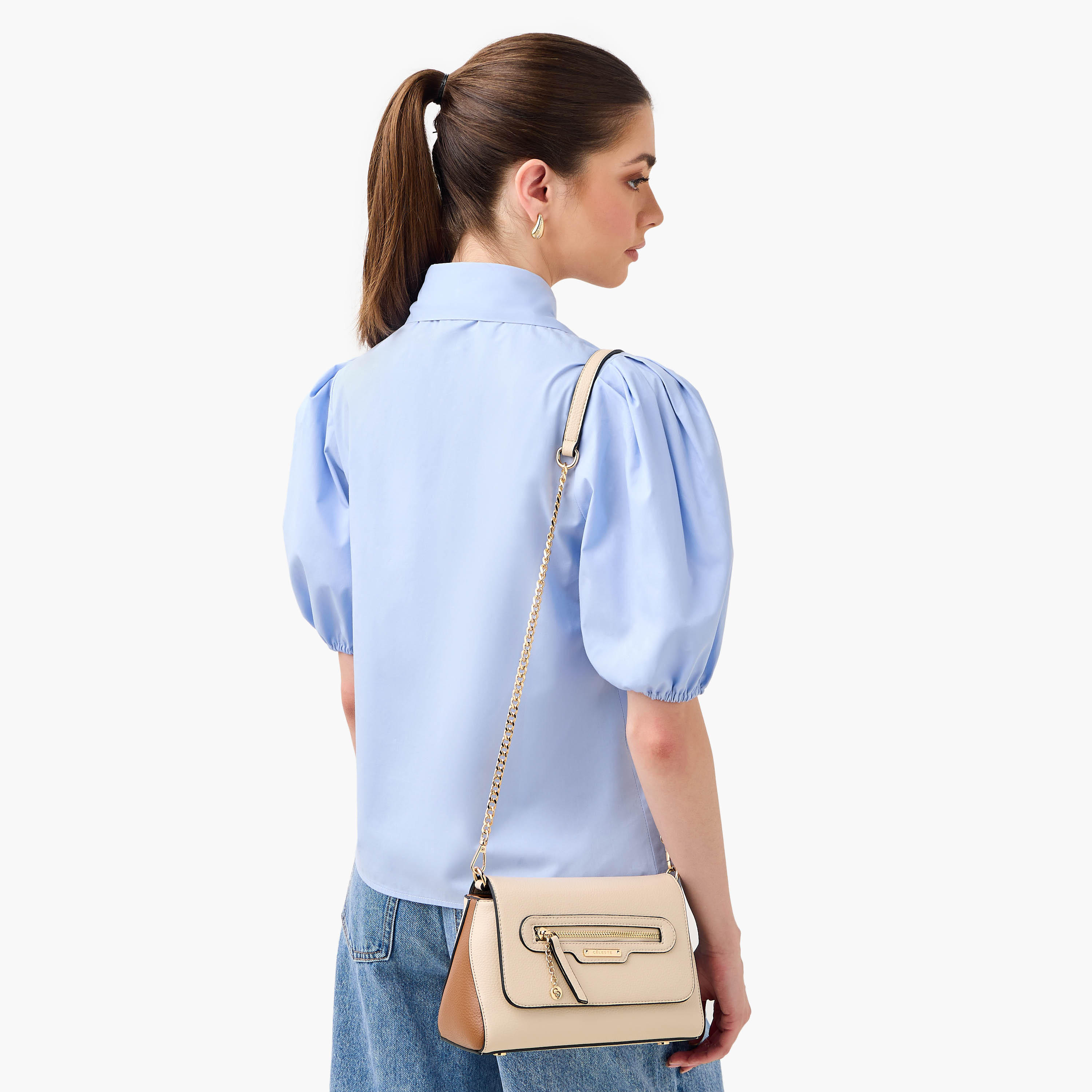 شنطة كروس بودي سادة بحزام سلسلة قابل للفصل وزر إغلاق من سيليست-women-bagsandwallets-handbags-image-2