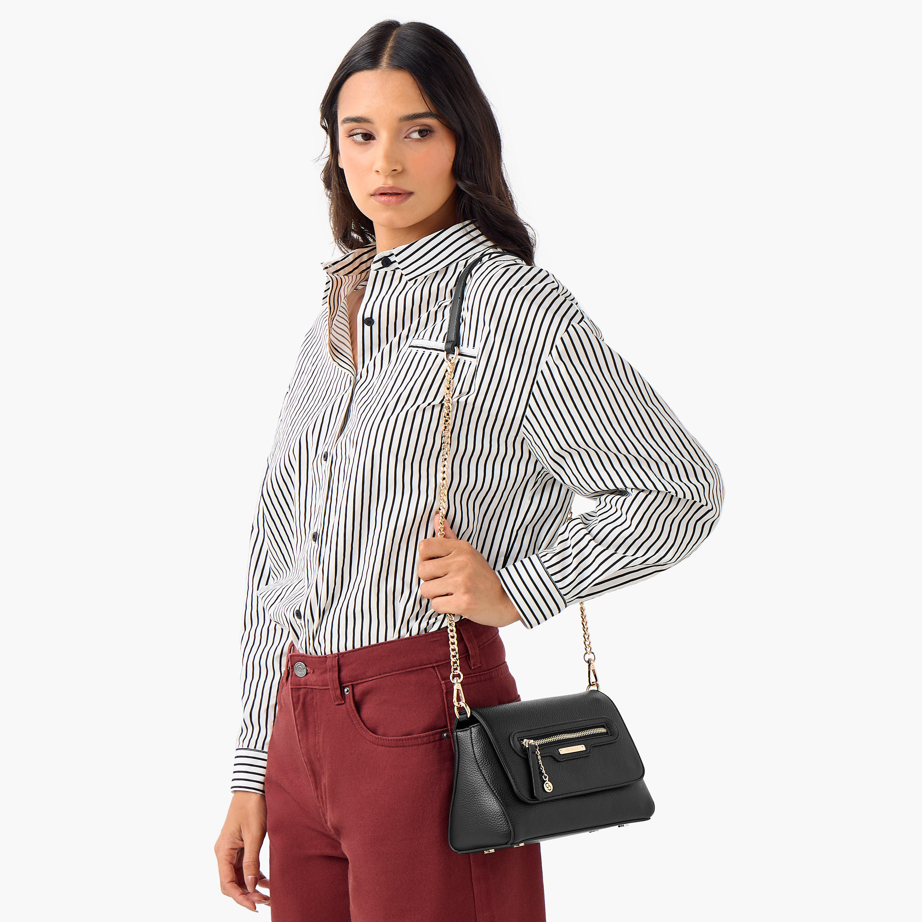 شنطة كروس بودي سادة بحزام سلسلة قابل للفصل وزر إغلاق من سيليست-women-bagsandwallets-handbags-image-2