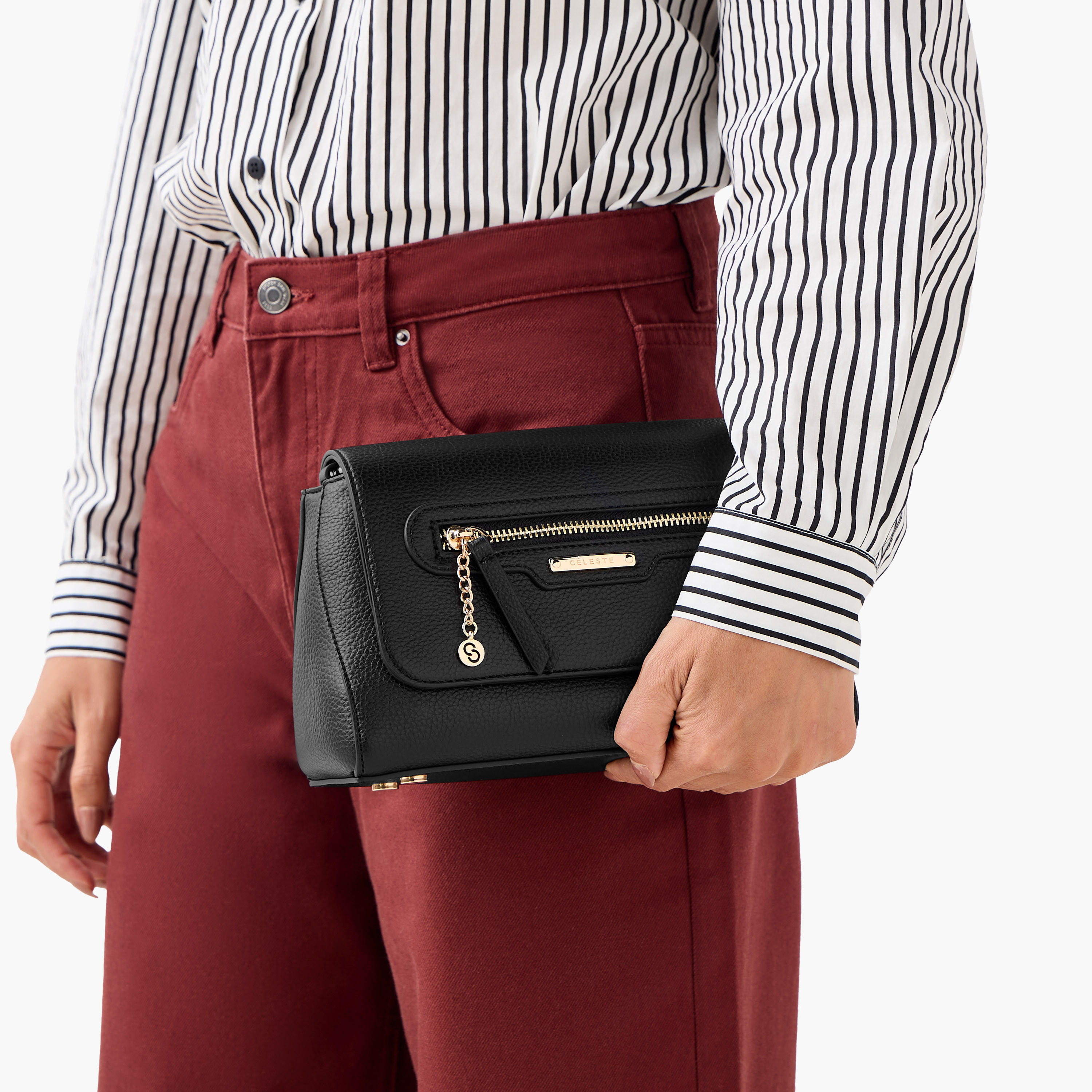شنطة كروس بودي سادة بحزام سلسلة قابل للفصل وزر إغلاق من سيليست-women-bagsandwallets-handbags-image-8