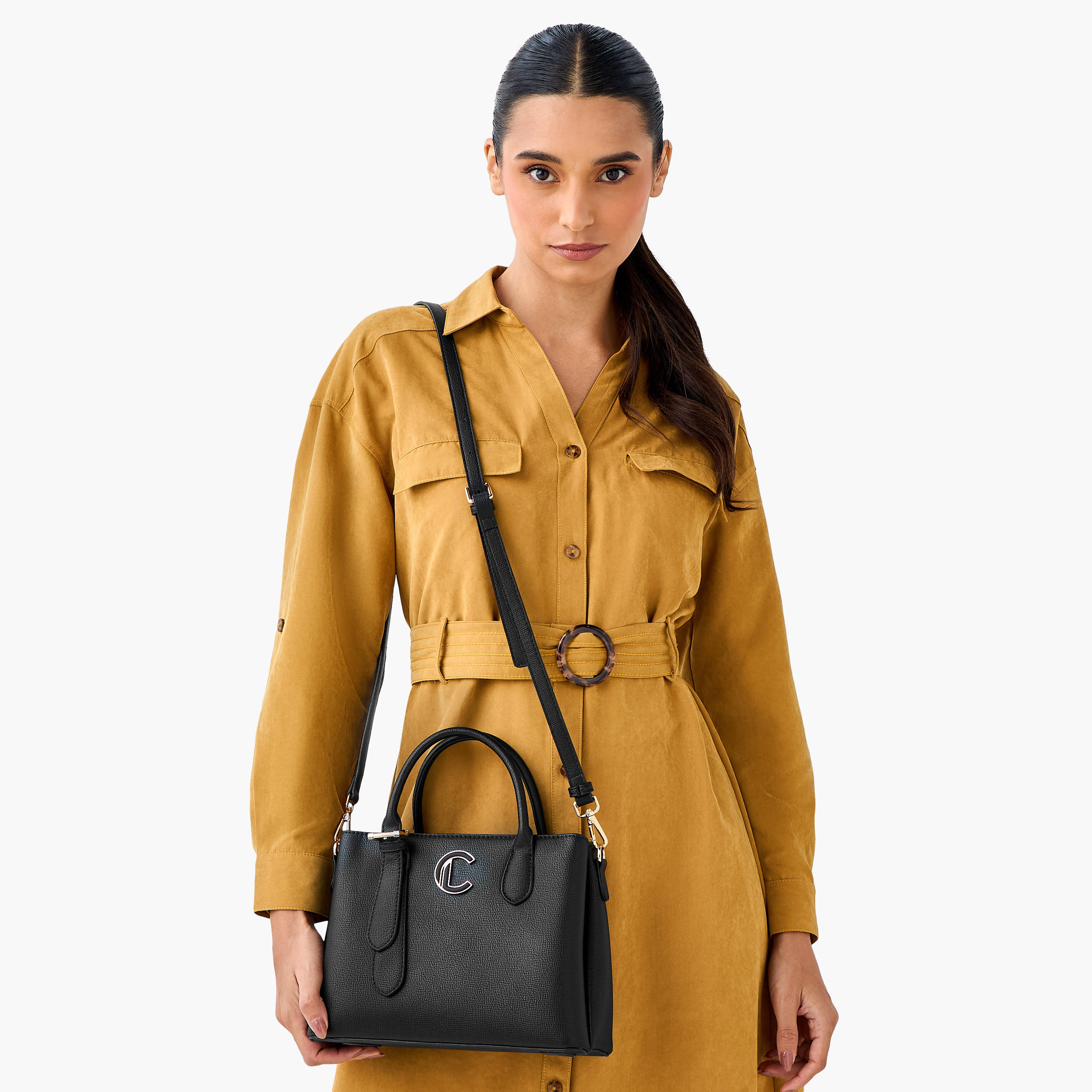 شنطة توتي بارزة الملمس بحزام قابل للفصل وسحاب إغلاق من لو كونفورت-women-bagsandwallets-handbags-image-3