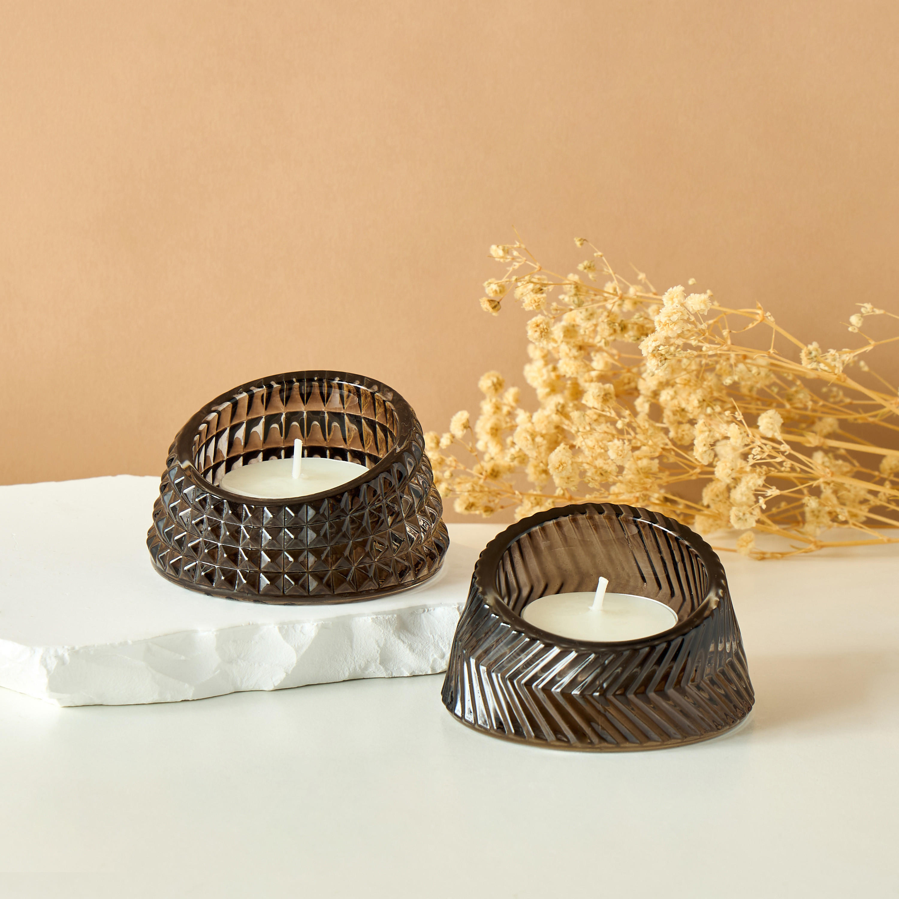 Textured Glass Tealight Candleholder - Set of 2-household-homefragrance-candles-image-1