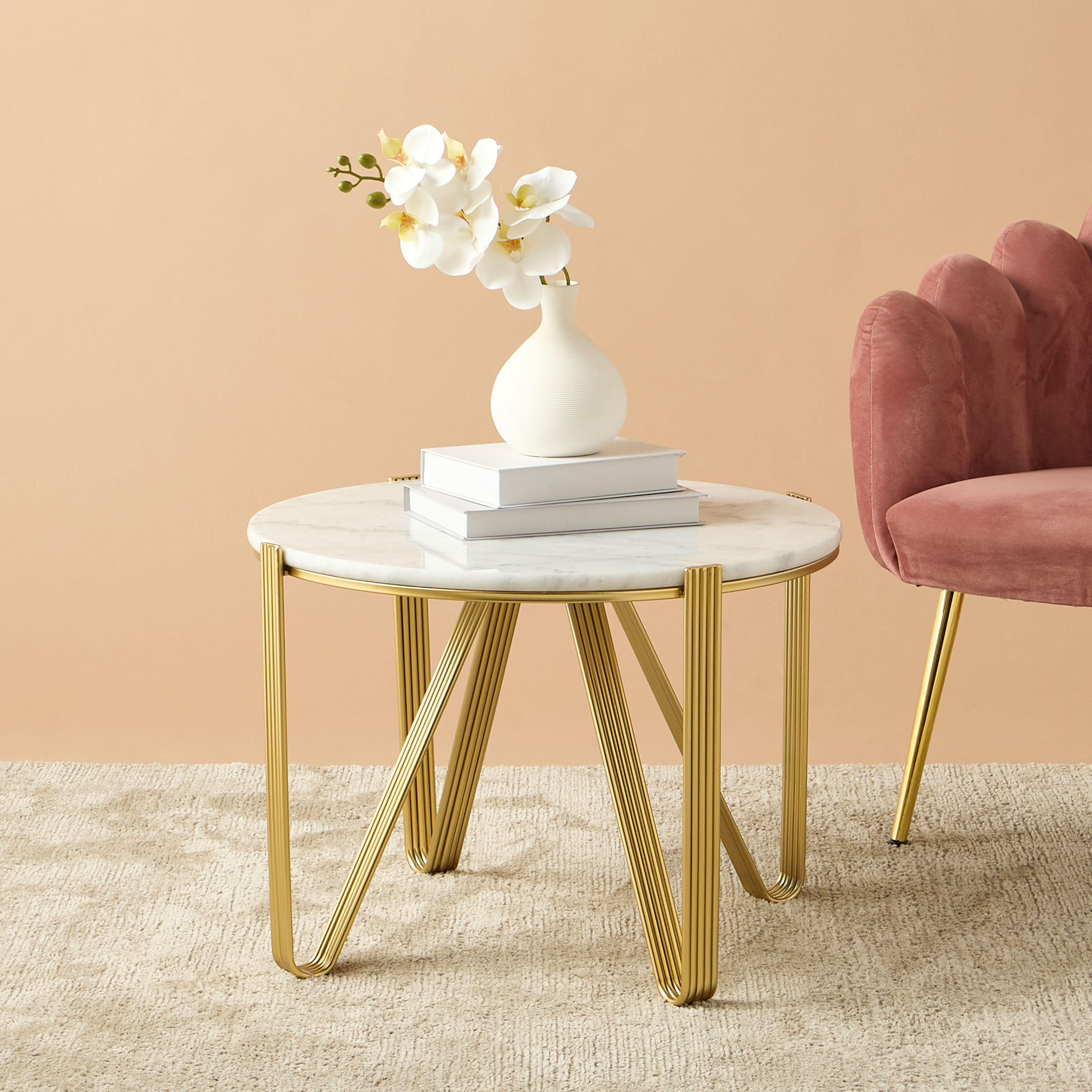 طاولة جانبية مستديرة بسطح رخام - 60x45 سم-furniture-livingroom-sideandendtables-image-2