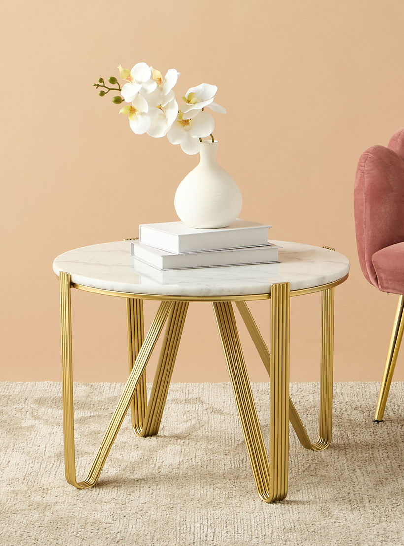 طاولة جانبية مستديرة بسطح رخام - 60x45 سم-furniture-livingroom-sideandendtables-image-2