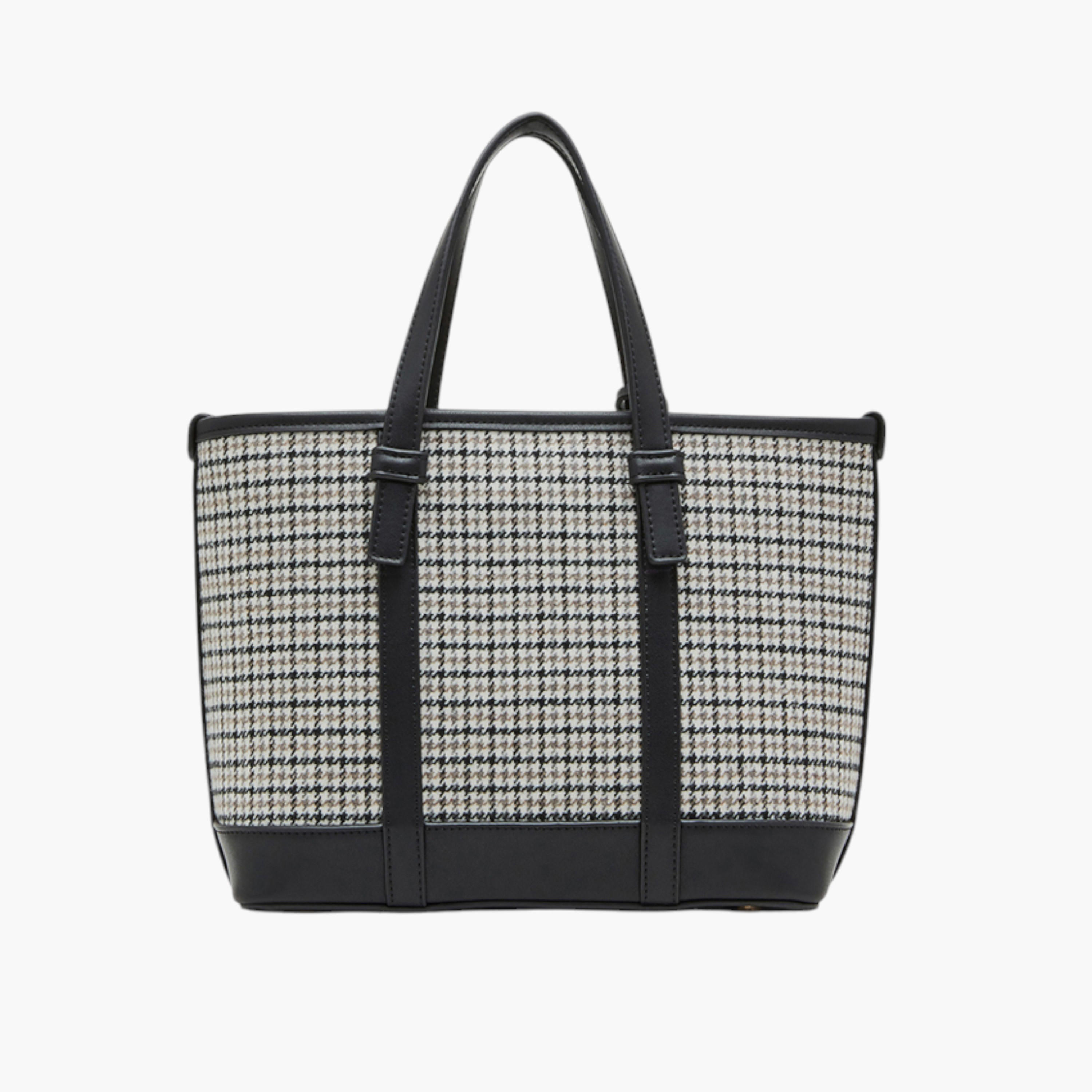 Anne Klein Houndstooth Detail Tote Bag with Double Handle and Zip Closure-women-bagsandwallets-handbags-image-2