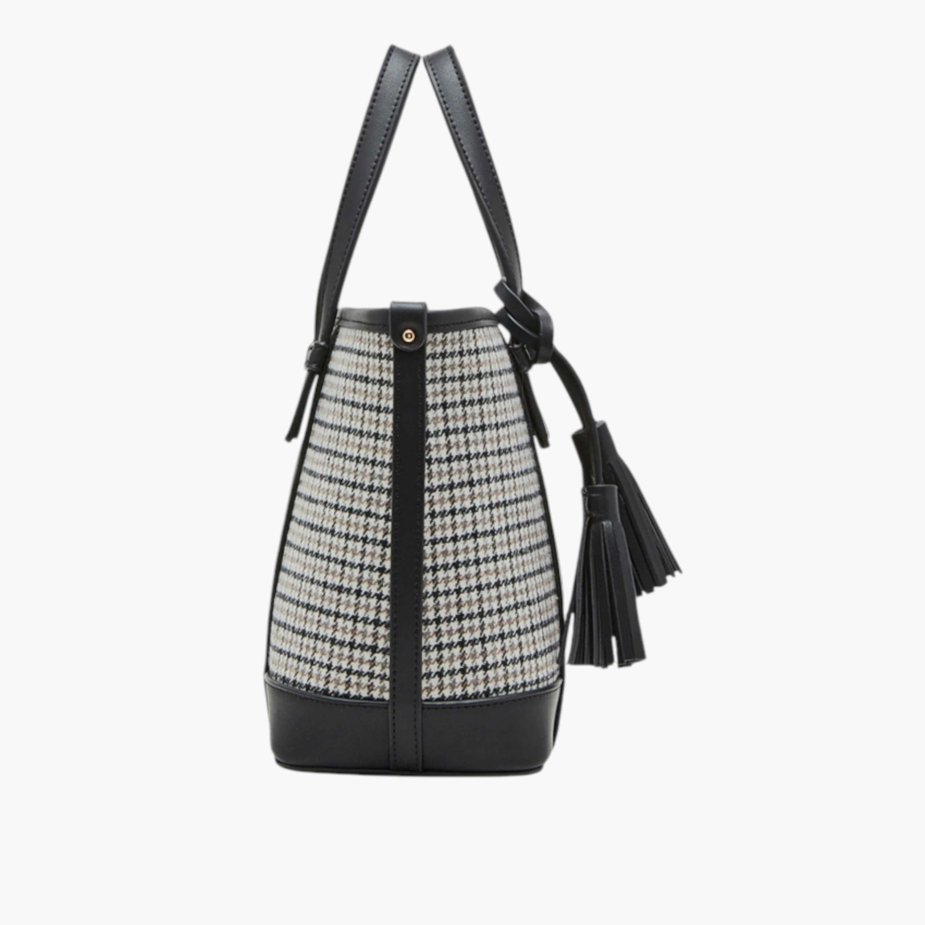 Anne Klein Houndstooth Detail Tote Bag with Double Handle and Zip Closure-women-bagsandwallets-handbags-image-3
