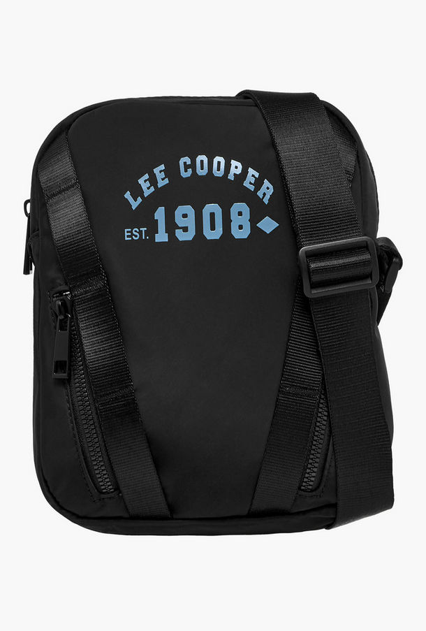 Lee Cooper Logo Print Crossbody Bag with Adjustable Strap and Zip Closure-men-image-1