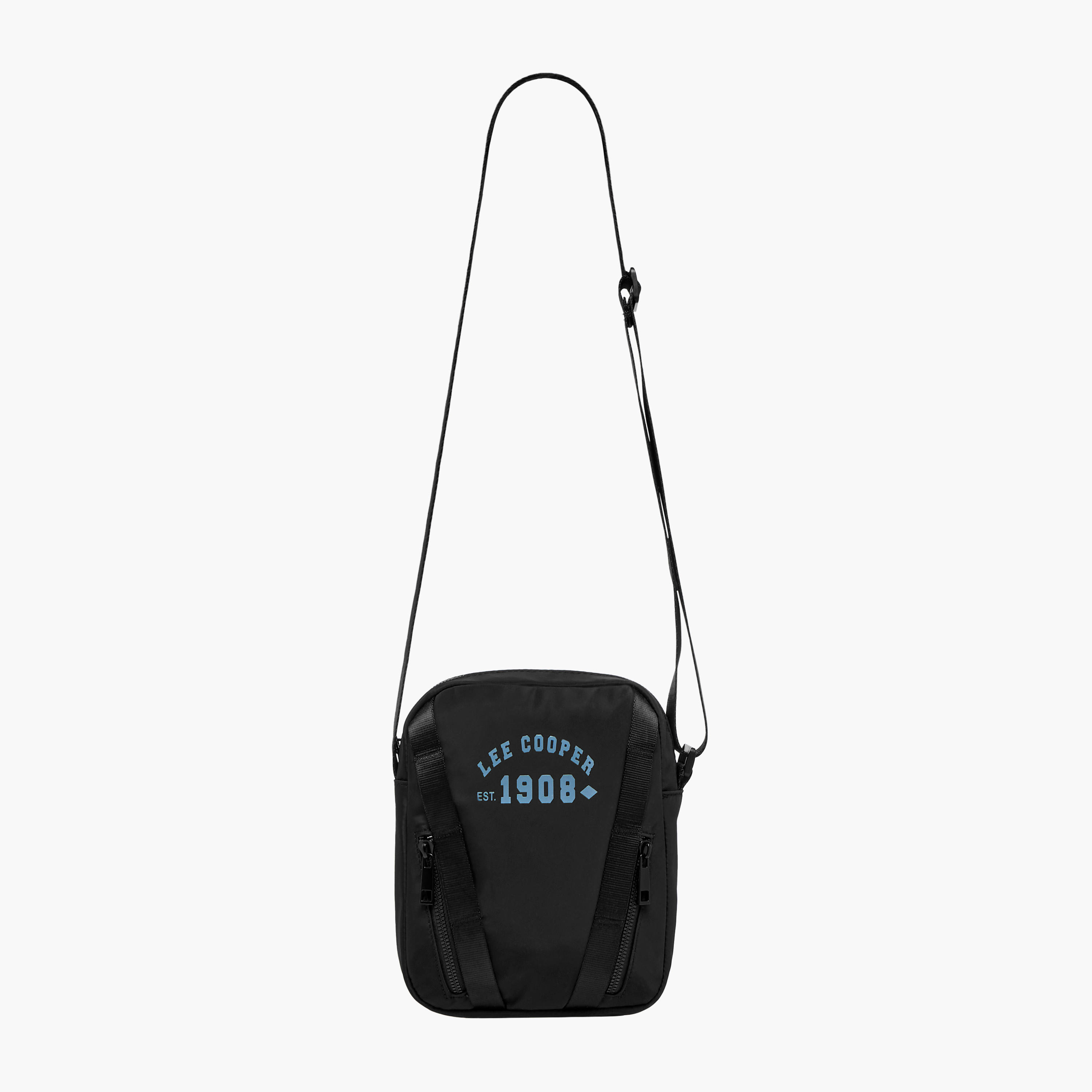 Lee Cooper Logo Print Crossbody Bag with Adjustable Strap and Zip Closure-men-bags-image-3