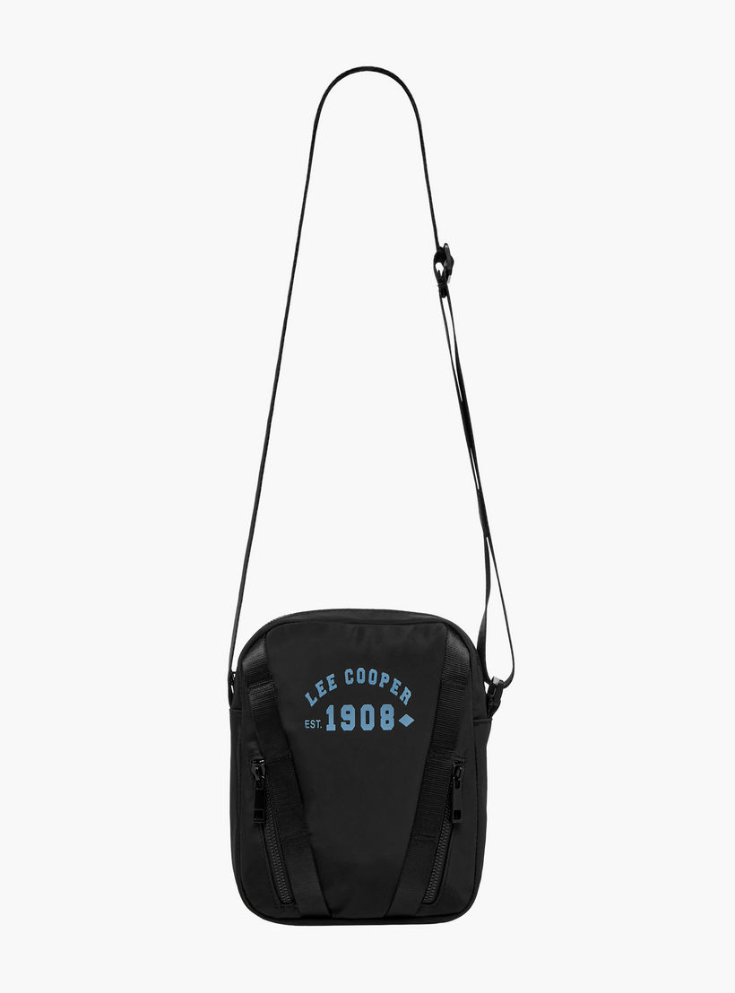 Lee Cooper Logo Print Crossbody Bag with Adjustable Strap and Zip Closure-men-bags-image-3