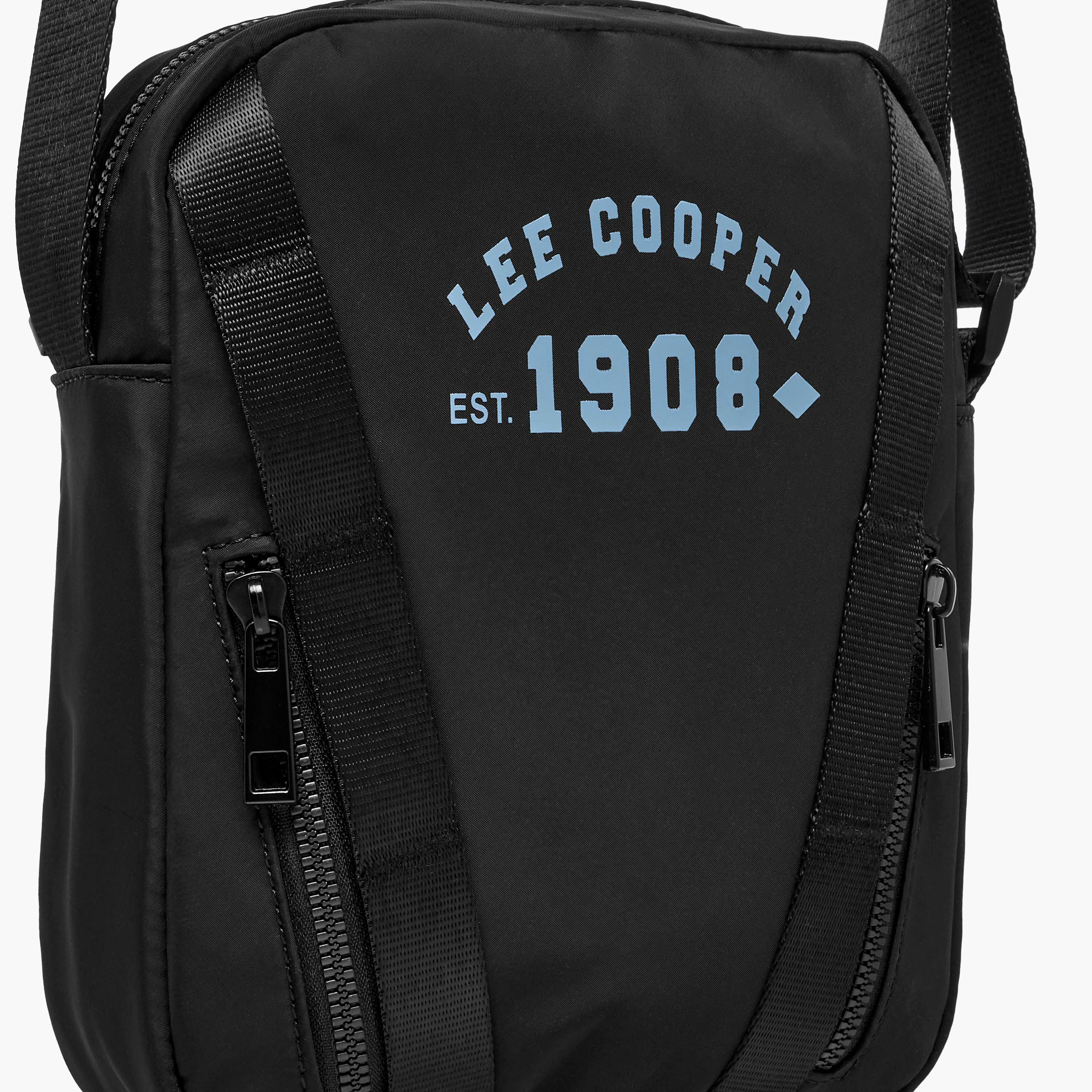 Lee Cooper Logo Print Crossbody Bag with Adjustable Strap and Zip Closure-men-bags-image-5
