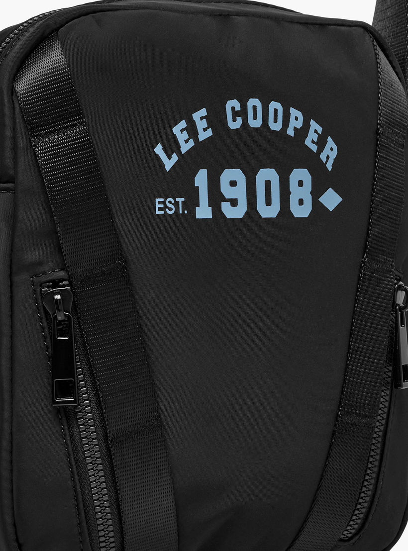 Lee Cooper Logo Print Crossbody Bag with Adjustable Strap and Zip Closure-men-bags-image-5