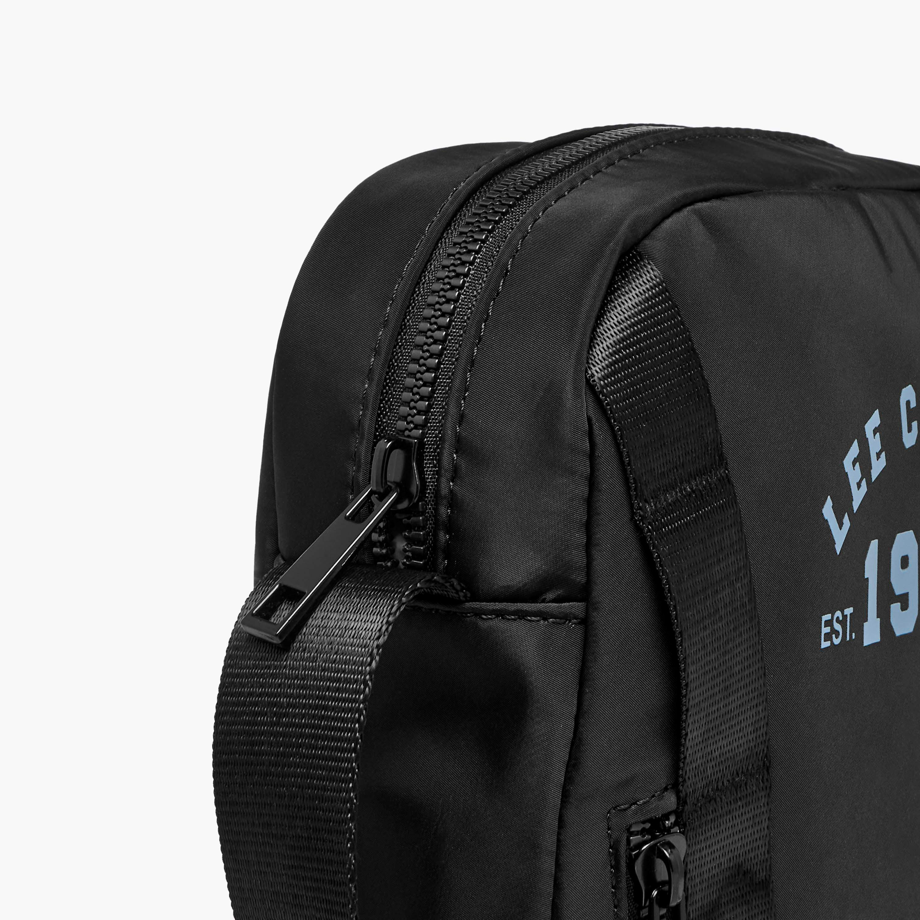 Lee Cooper Logo Print Crossbody Bag with Adjustable Strap and Zip Closure-men-bags-image-6