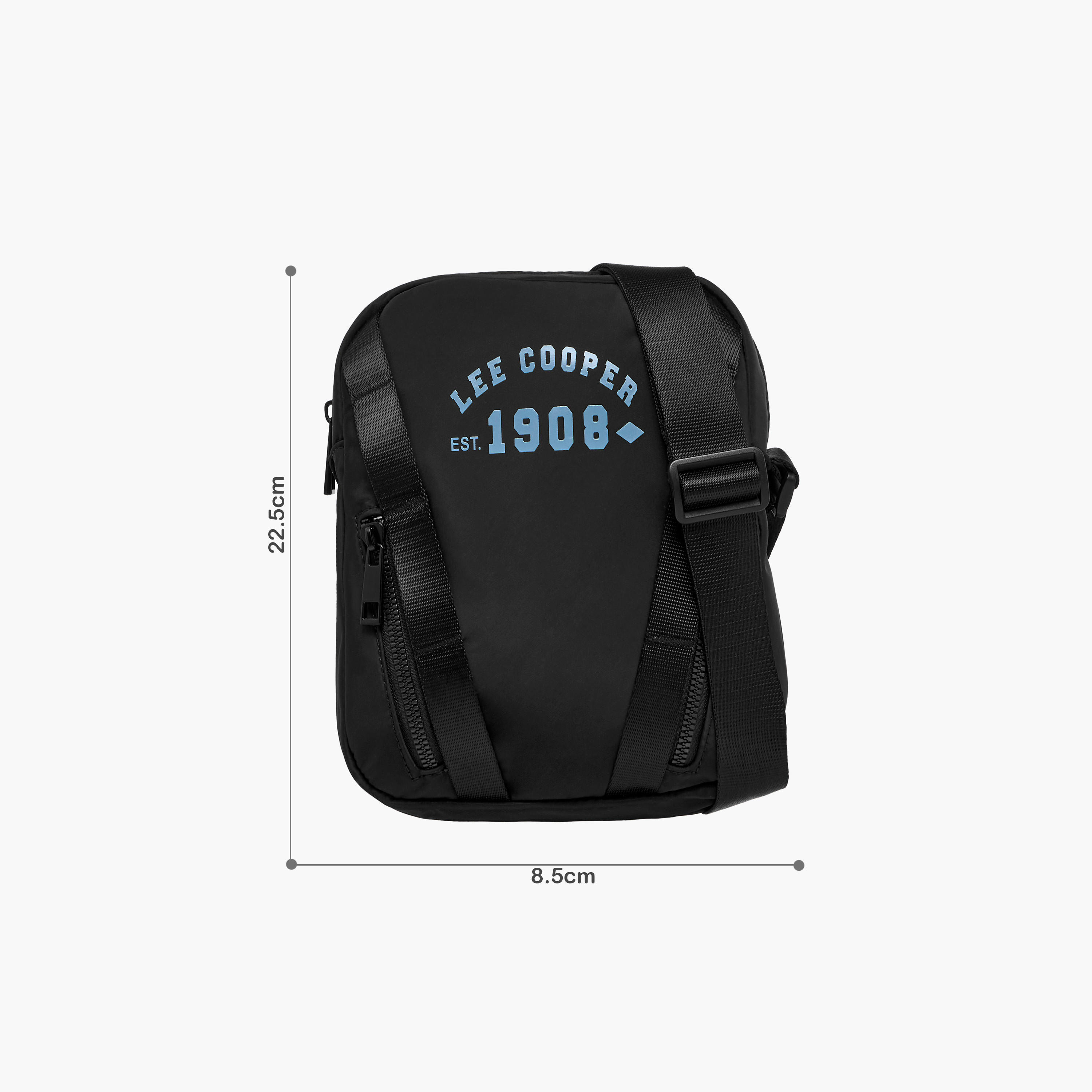 Lee Cooper Logo Print Crossbody Bag with Adjustable Strap and Zip Closure-men-bags-image-2