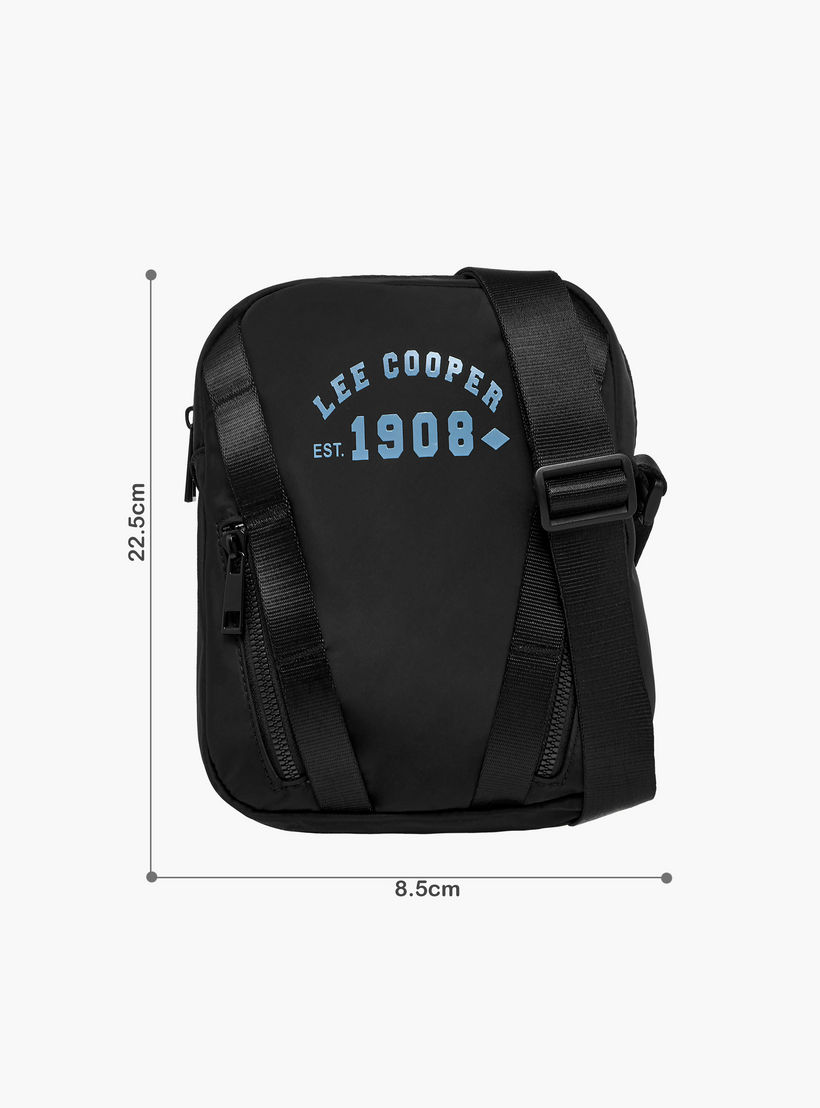 Lee Cooper Logo Print Crossbody Bag with Adjustable Strap and Zip Closure-men-bags-image-2