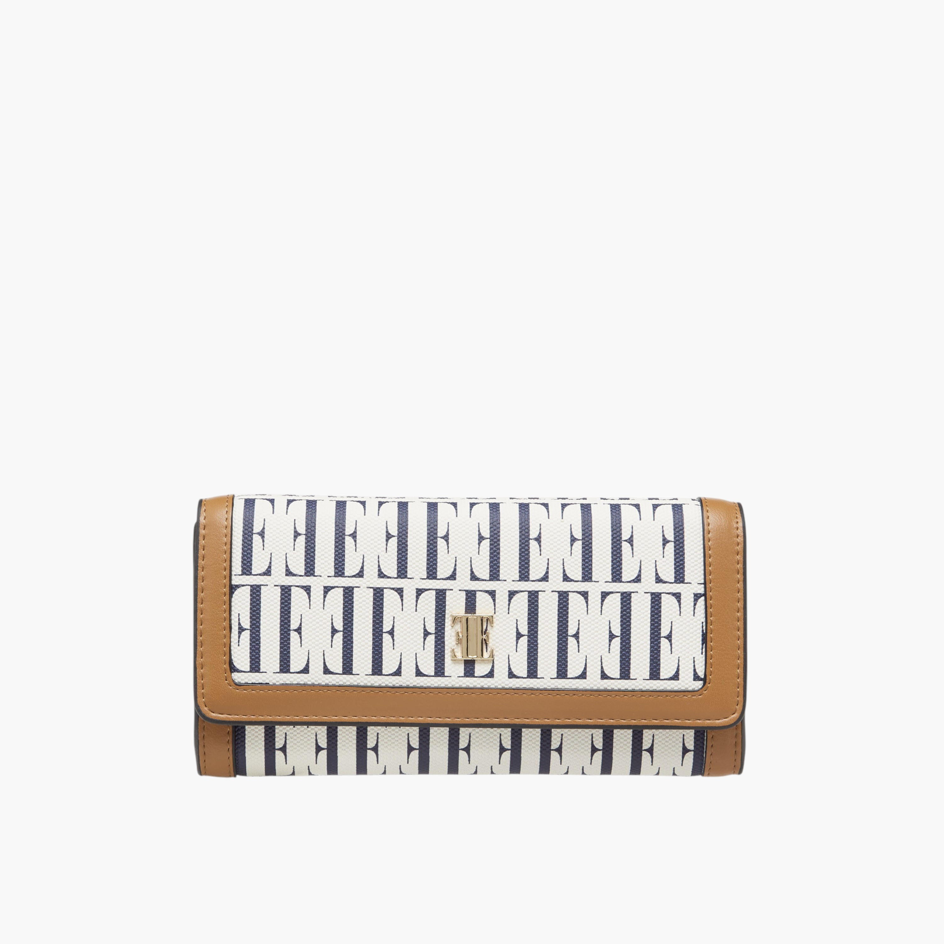 Elle Monogram Print Wallet with Button Closure-women-bagsandwallets-wallets-image-1