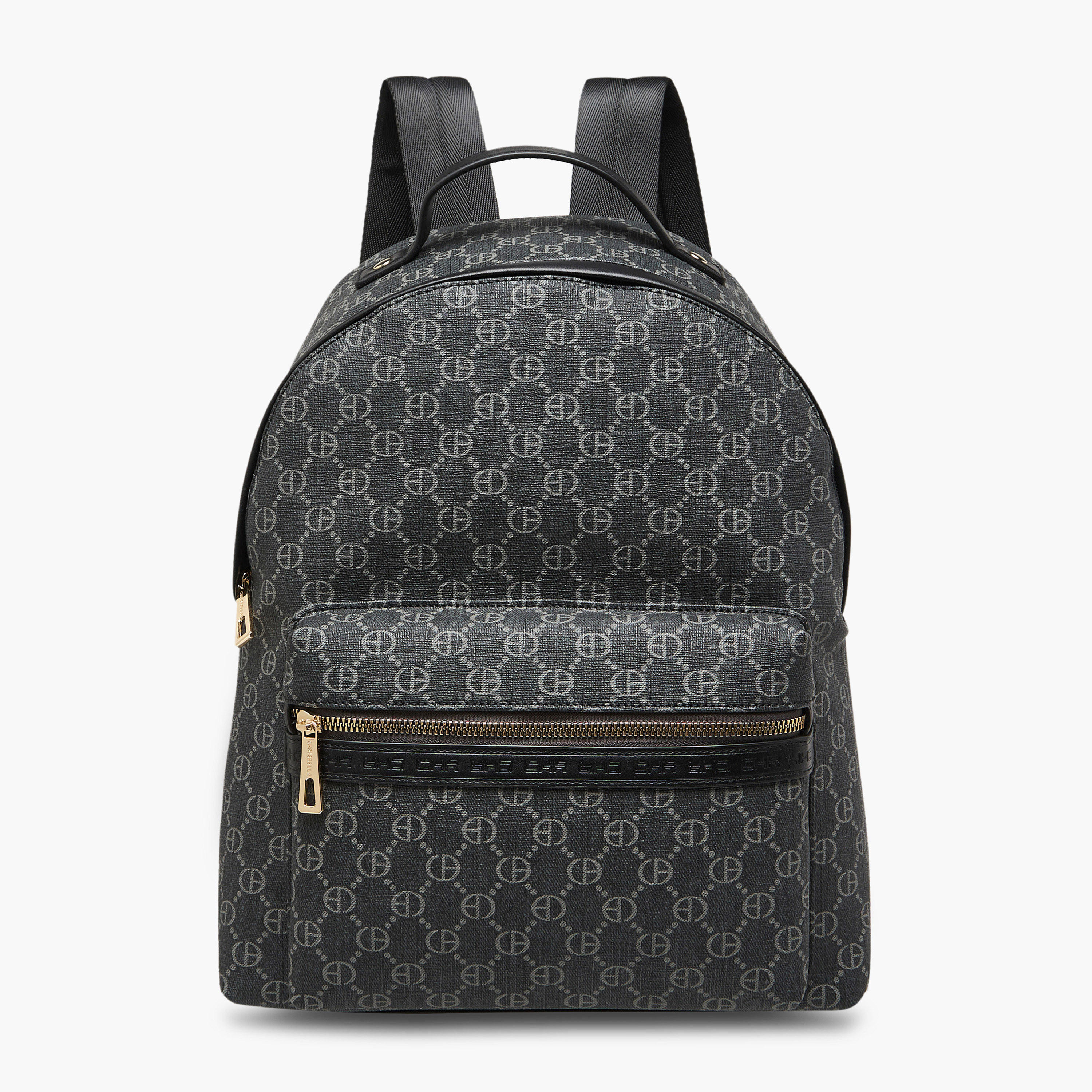 Chrisbella Monogram Print Backpack with Adjustable Straps and Zip Closure - 30x19x36 cms-women-bagsandwallets-backpacks-image-1