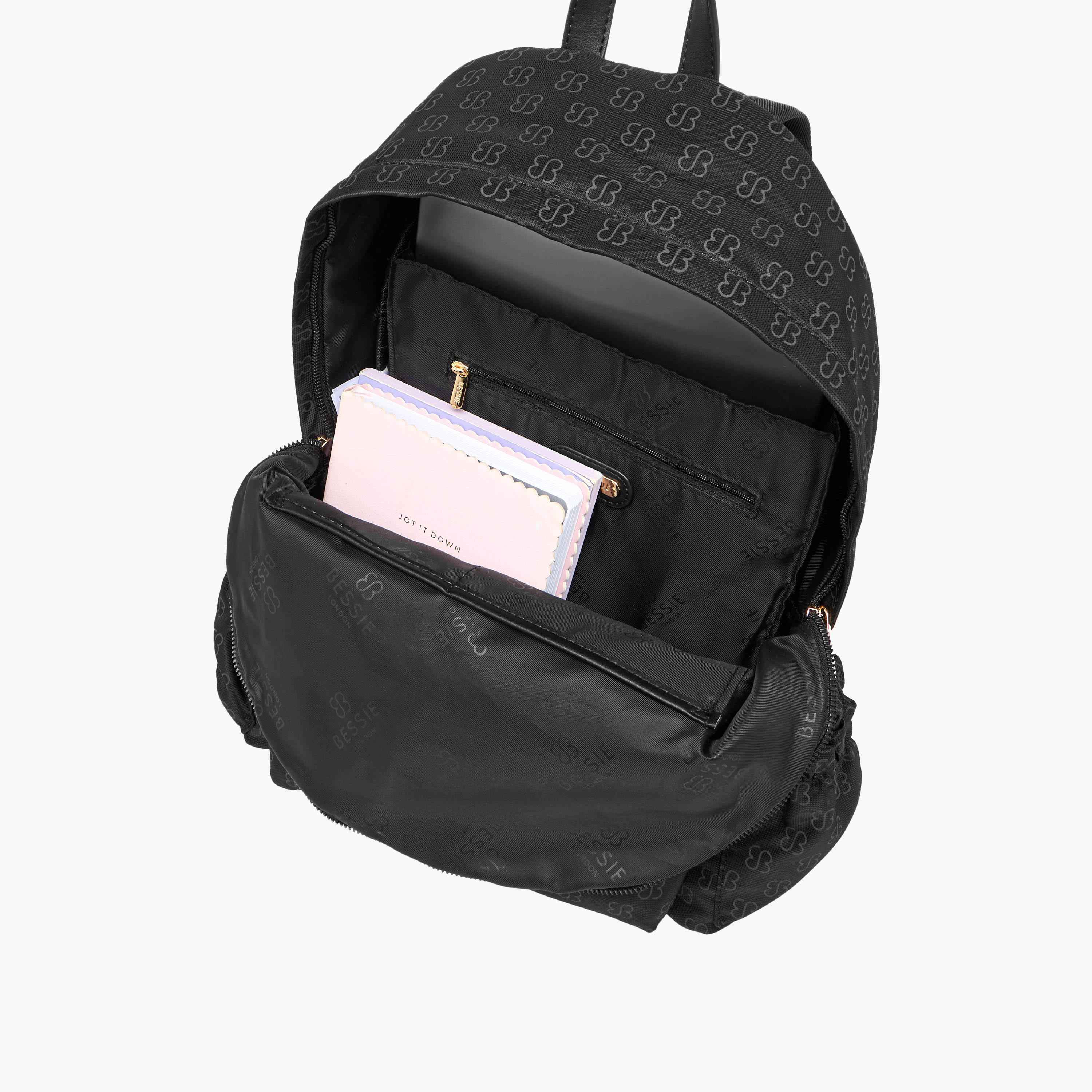 Bessie London Monogram Print Backpack with Adjustable Shoulder Straps and Pouch - 30x39x13 cms-women-bagsandwallets-backpacks-image-7
