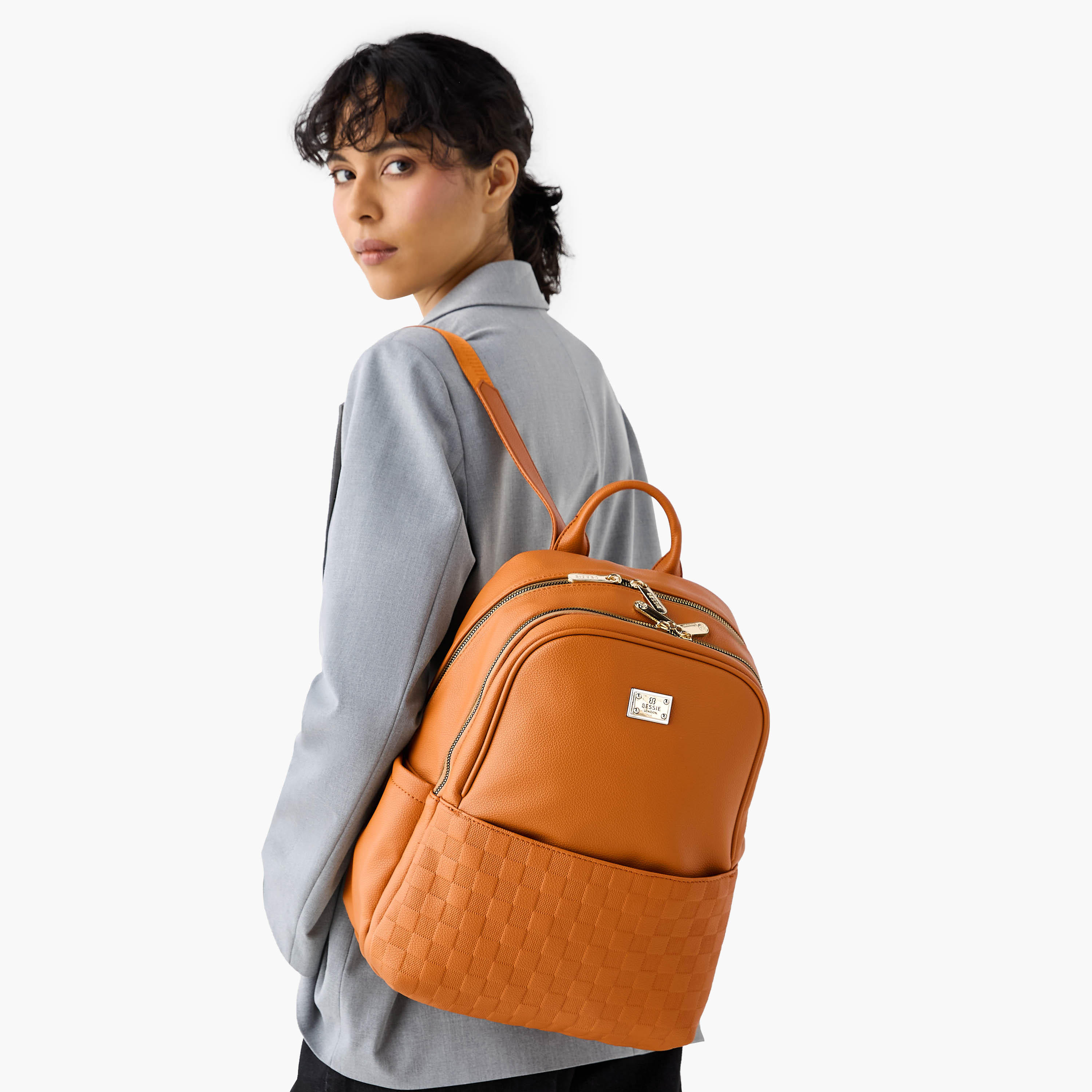Bessie London Embossed Backpack with Adjustable Shoulder Straps and Zip Closure - 29x37x19 cms-women-bagsandwallets-backpacks-image-2