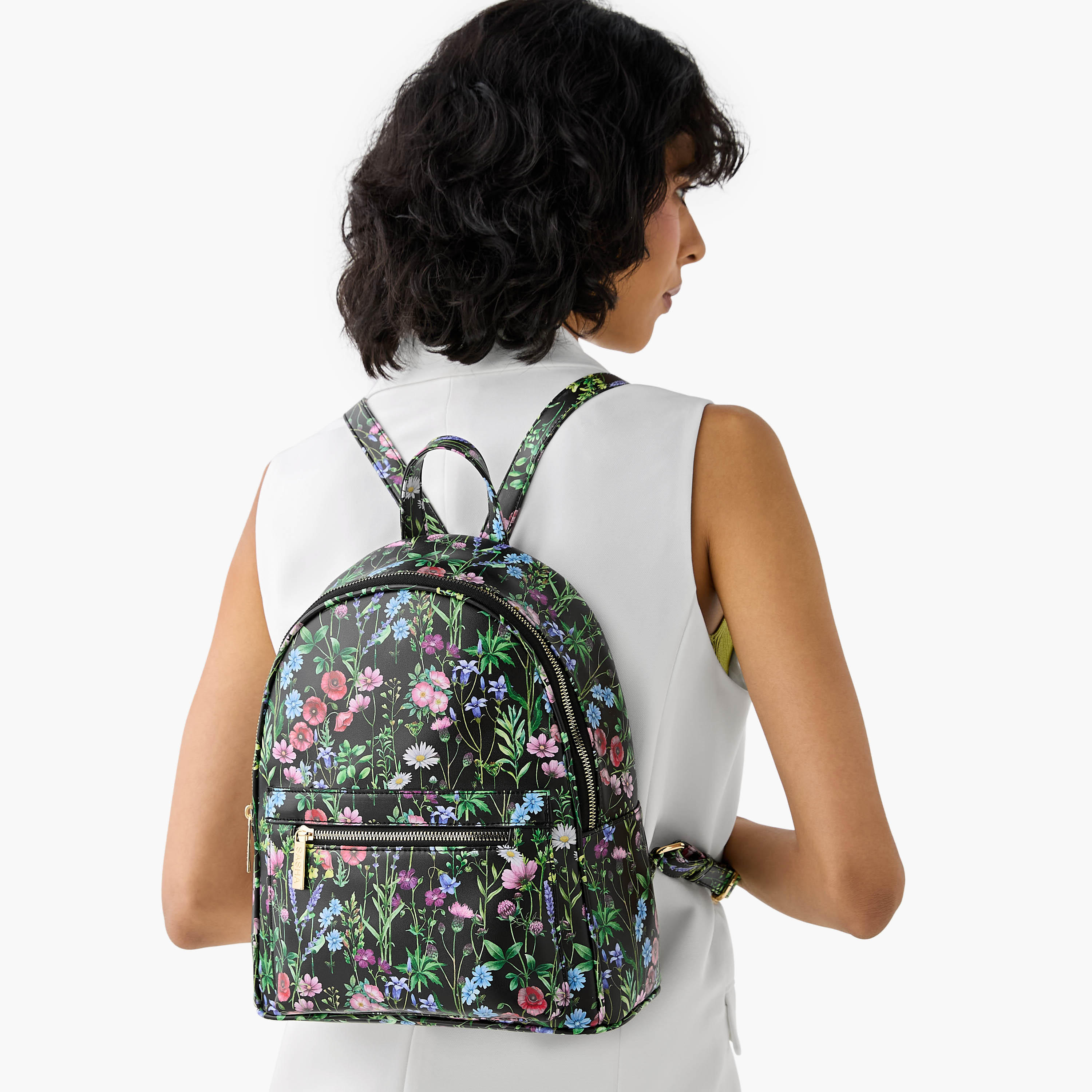 Sasha All-Over Floral Print Backpack with Adjustable Straps and Zip Closure - 26x17x32 cms-women-bagsandwallets-backpacks-image-2