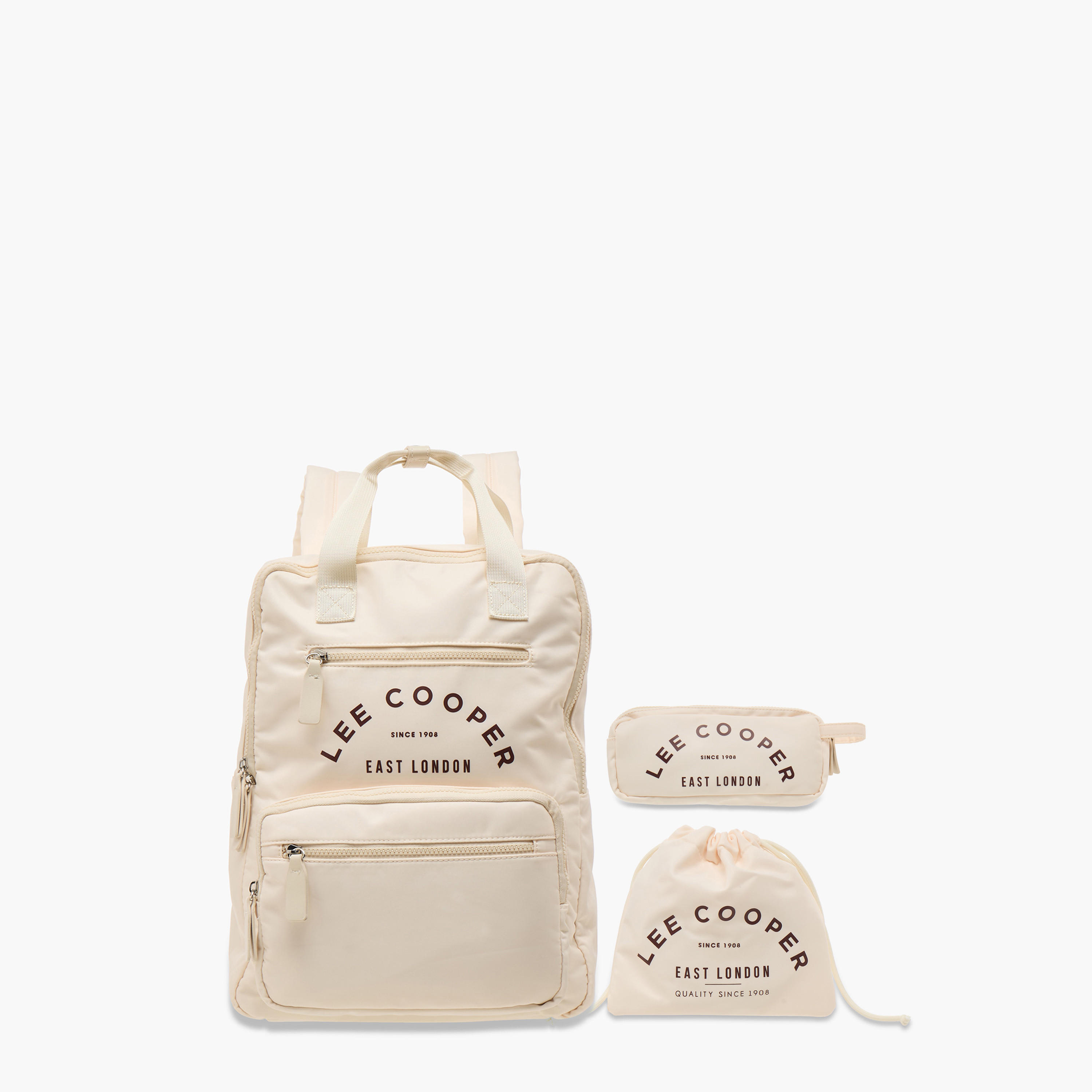 Lee Cooper Logo Print School Backpack with Pencil Case and Drawstring Pouch-women-bagsandwallets-backpacks-image-1